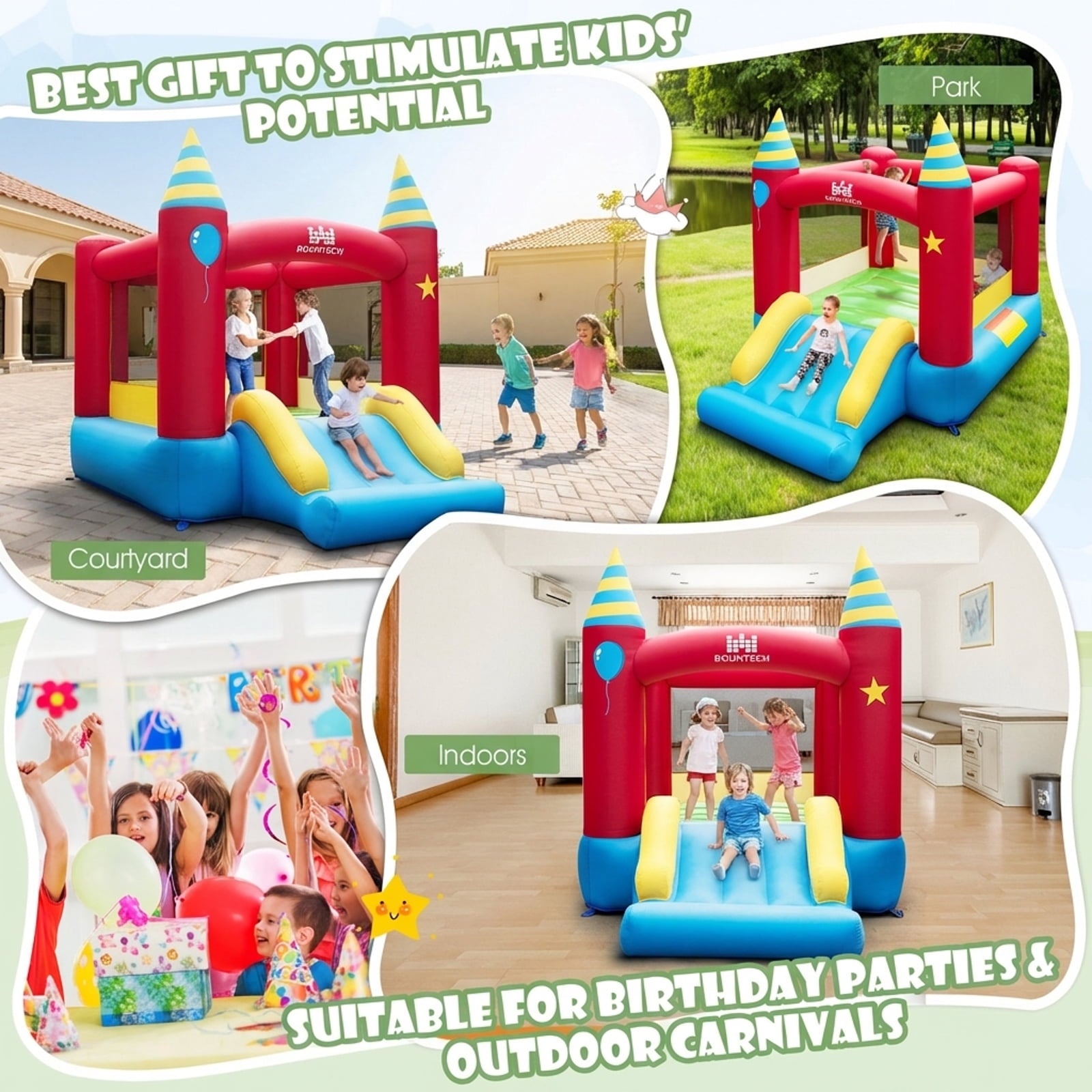 Redsmile Inflatable Kids Bounce Castle with 480W Blower - Multicolor - Kids Birthday Party - Backyard Fun