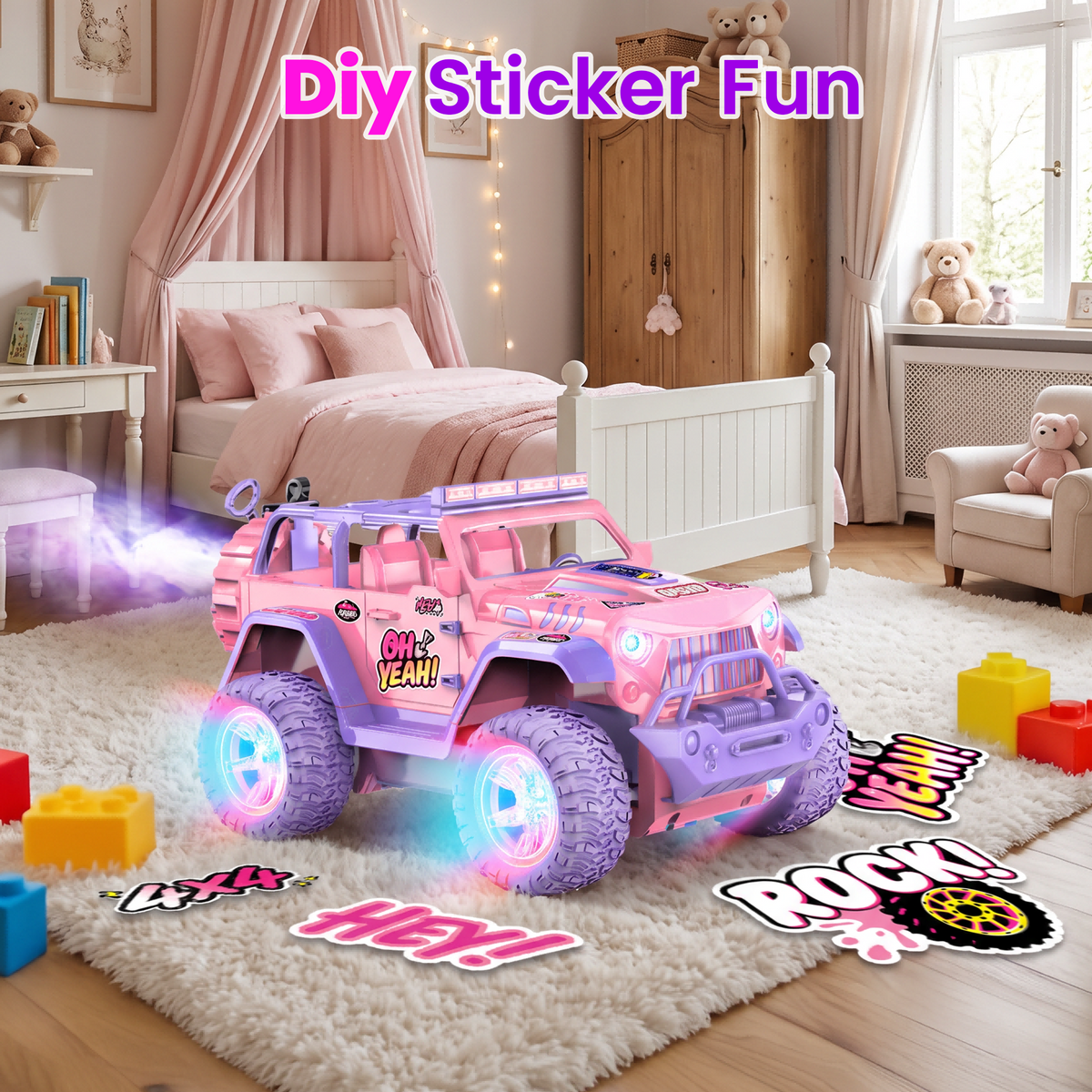 Redsmile 1:16 Remote Control Car,2.4Ghz Gesture Control RC Cars for Kids, All Terrain SUV Truck with Hand Watch Controller, Spray Mist, LED Lights Music,Gift for Boys Girls