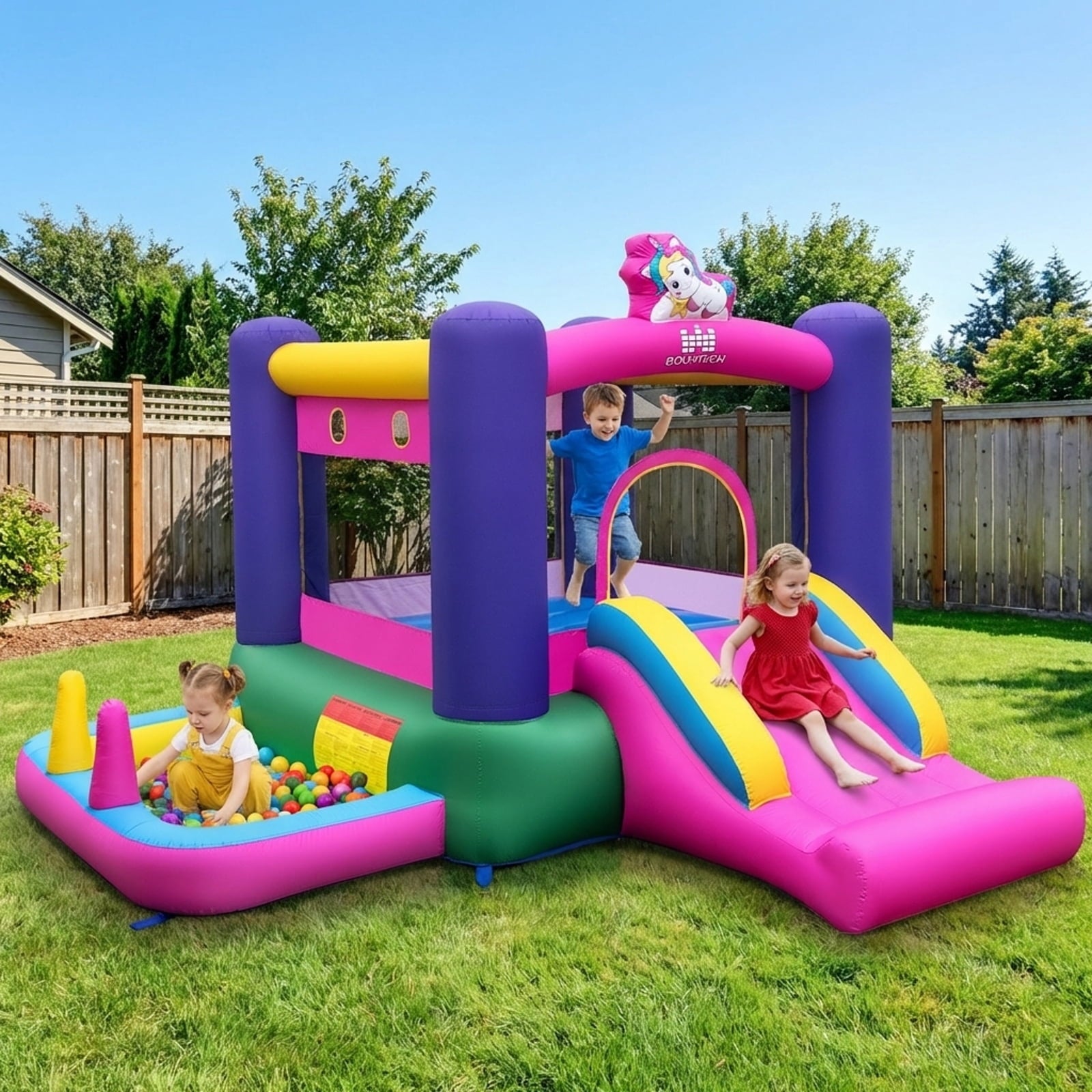Redsmile 6-in-1 Bouncy Castle Inflatable Bounce House with Slide and Ball Pit with 480W Blower - Multicolor