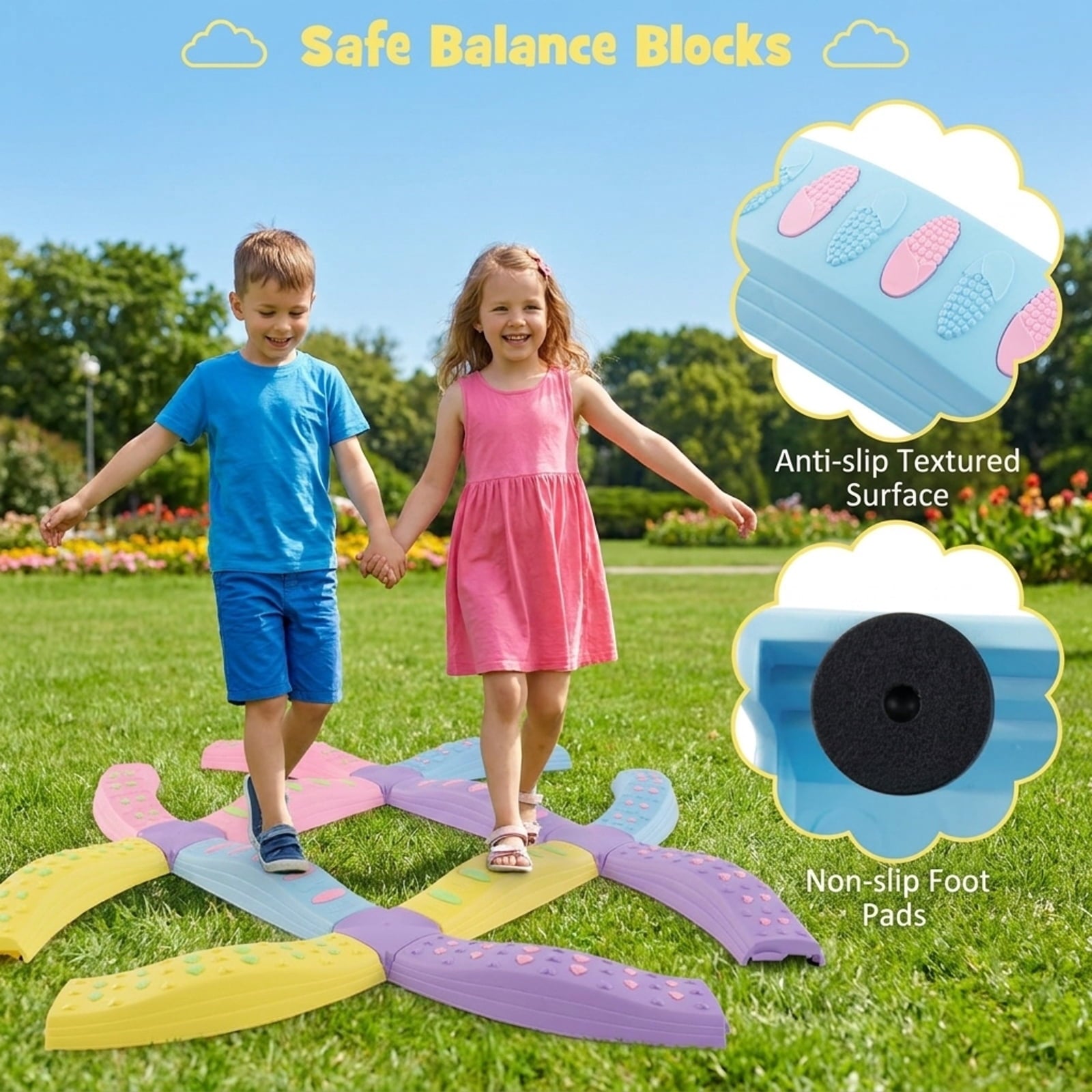 Redsmile Kids Balance Beam, Wavy Balance Beam Set with Textured Non-Slip Surface, Configurable Toddler Balance Toy, Pink and Purple