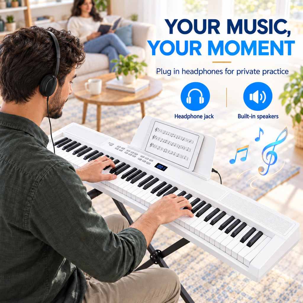 Redsmile Piano Keyboard 88 Keys Digital Piano with 128 Tones, Stand and Pedal, White