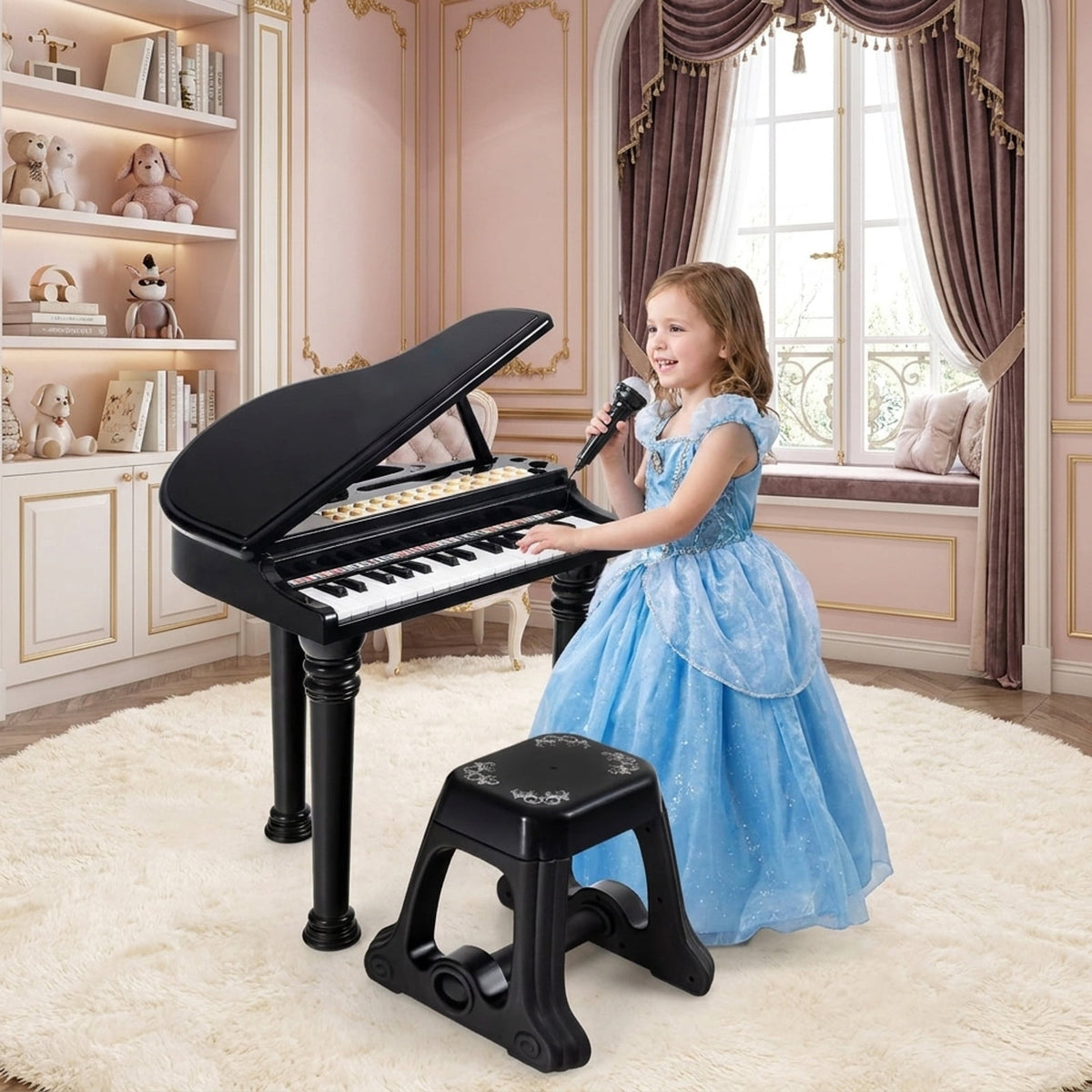 Redsmile 31-Key Kids Piano Keyboard with LED Light-Up Keys and Microphone for Beginners and Young Musicians, Black