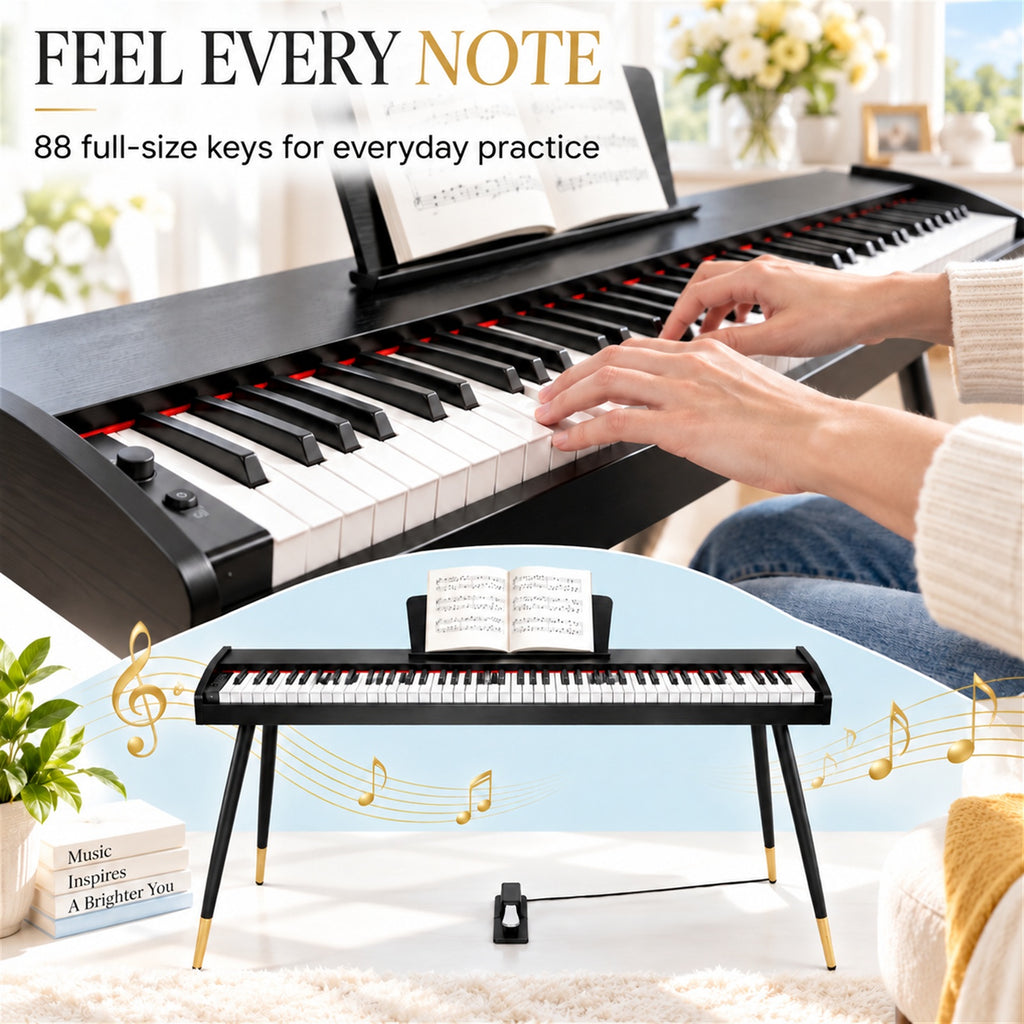 Redsmile Piano Keyboard 88 Keys, Electric Piano with Metal Legs and Sustain Pedal, Black