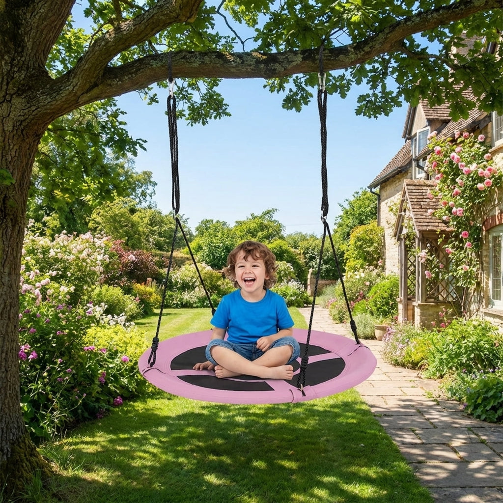 Redsmile 40 Inches Saucer Tree Swing Round with Adjustable Ropes and Carabiners - Pink - Backyard Play