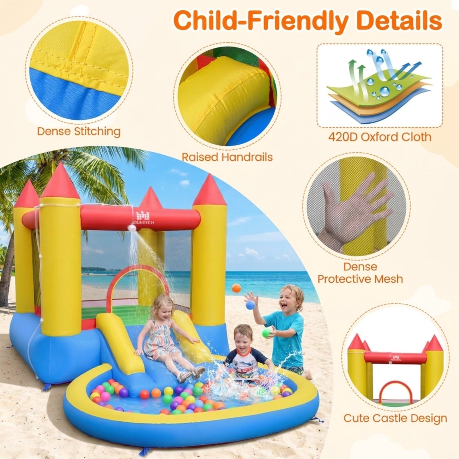 Redsmile Kids Inflatable Bounce House Castle with Balls Pool and Bag, Multicolor
