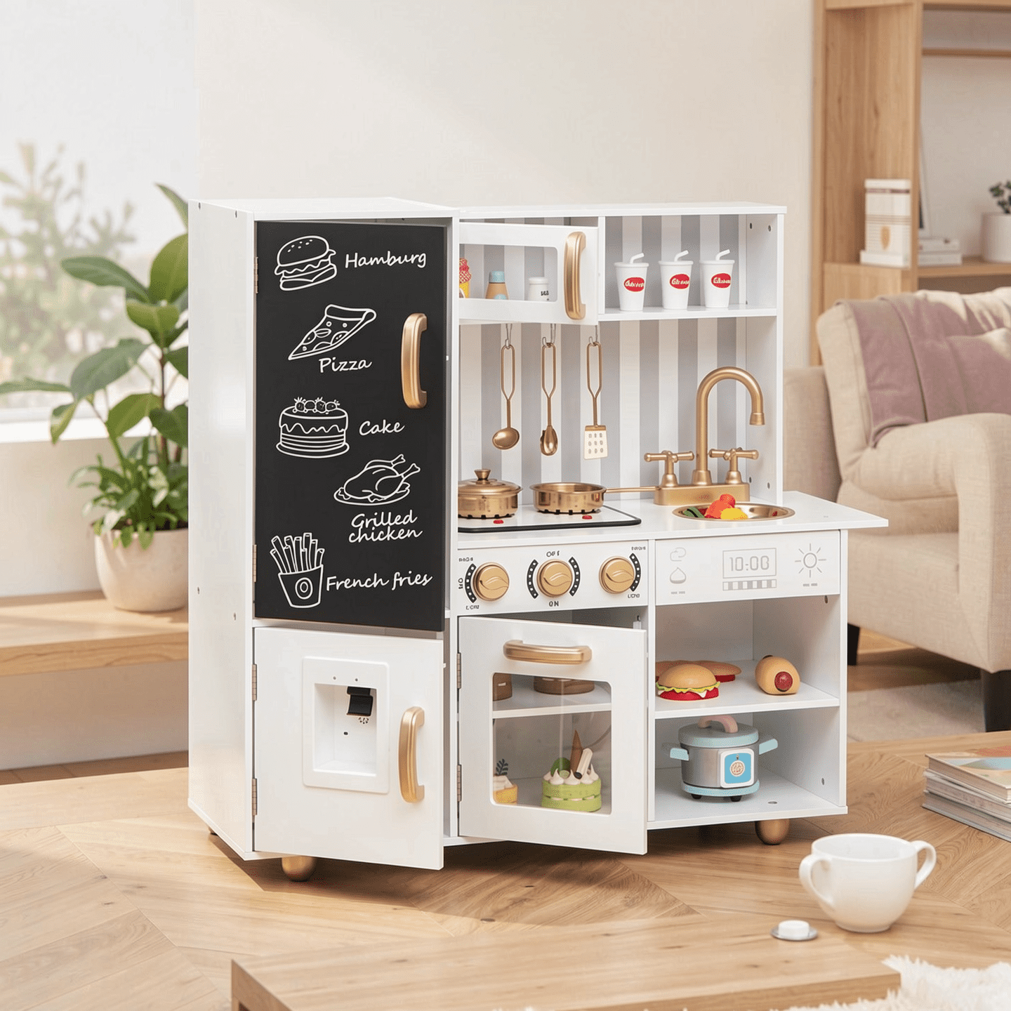 Redsmile Play Kitchen,Wooden Kids Kitchen Playset with Dish Washable Machine,Oven,Realistic Lights and Sounds,Pretend Play Toy Kitchen Gift for Girls Boys Ages 3-10,White