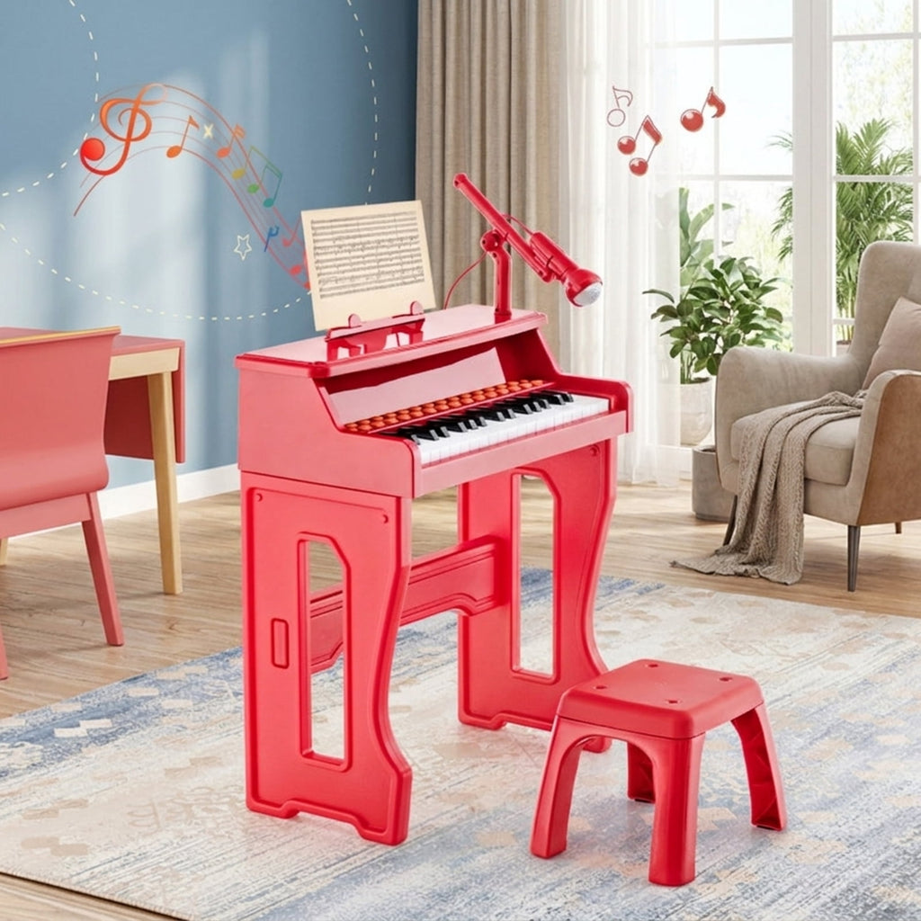 Redsmile 37-Key Kids Piano Keyboard with Microphone and Stool for Toddlers and Beginners Ages 3 and Up, Red