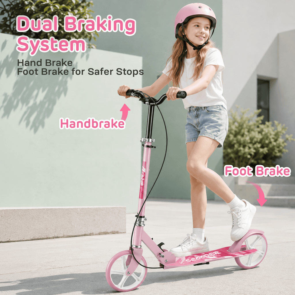 Redsmile Kick Scooter with 4 Adjustable Levels,Folding Commuter Scooter with Dual Brakes and 8 Inch Big Wheels for Teens and Adults,Pink