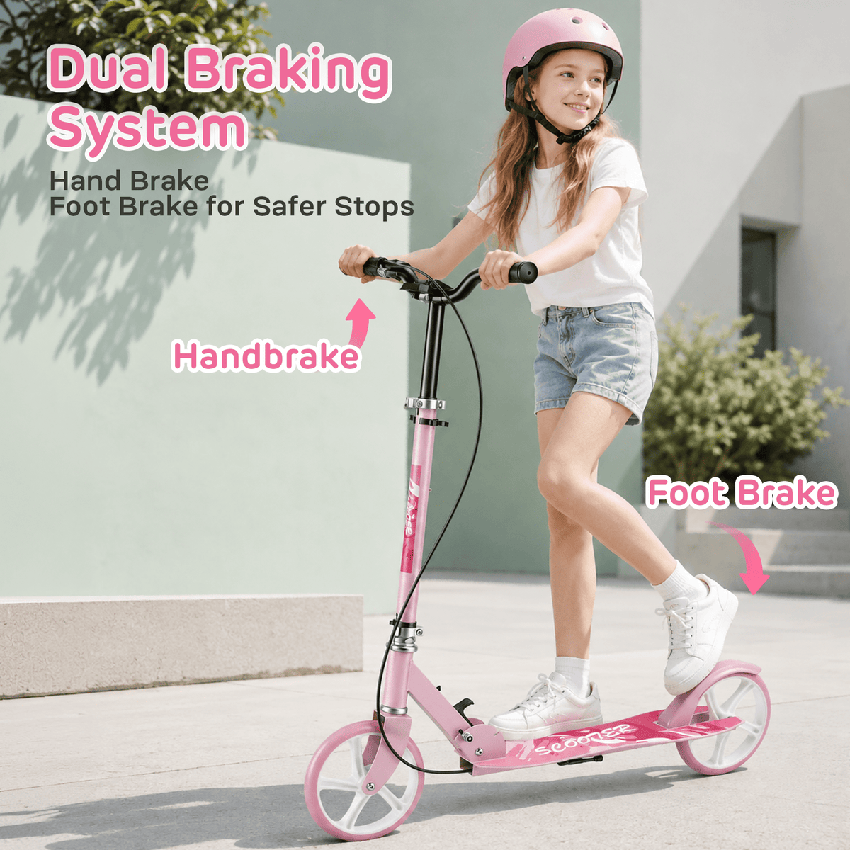 Redsmile Kick Scooter with 4 Adjustable Levels,Folding Commuter Scooter with Dual Brakes and 8 Inch Big Wheels for Teens and Adults,Pink