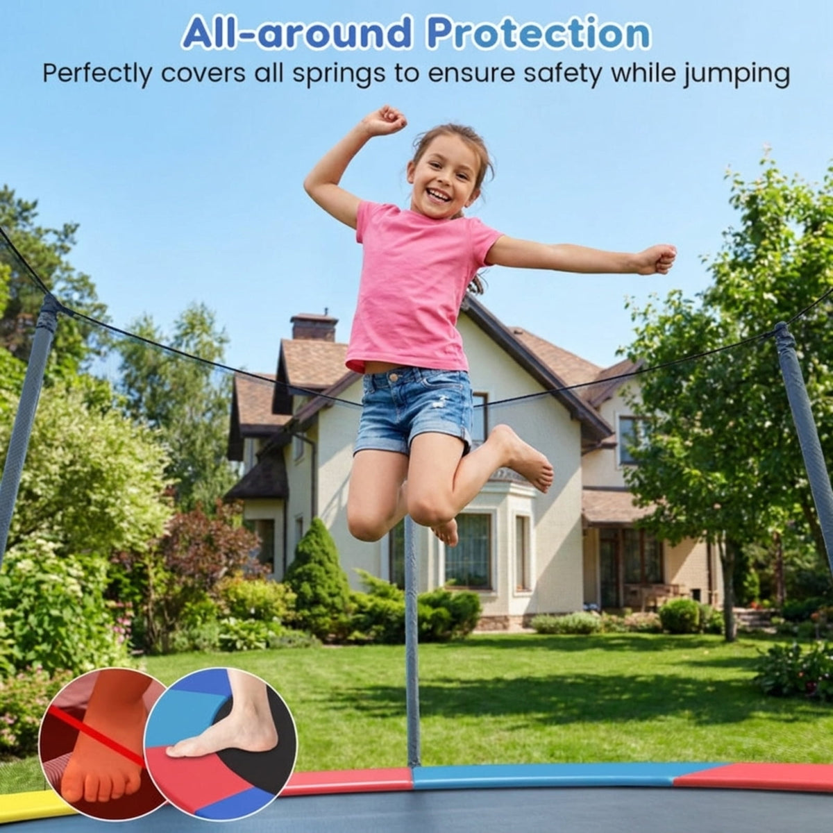 Redsmile 14 Feet Trampoline Pad Replacement Safety Pad with Fixing Straps, Multicolor