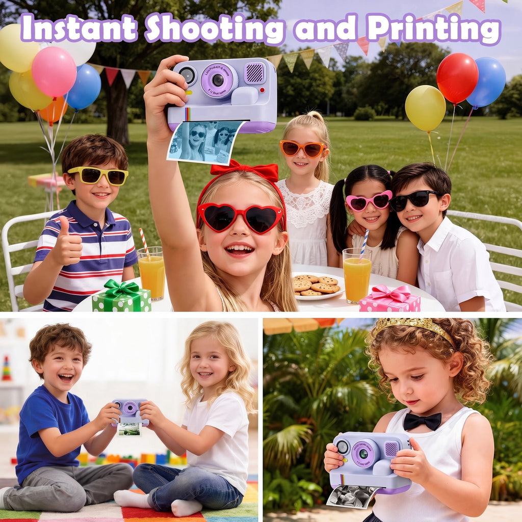 Redsmile Kids Instant Print Camera with Dual Lenses, 1080P Video, 2.4-Inch Screen, 32GB Card and USB-C Charging, Purple