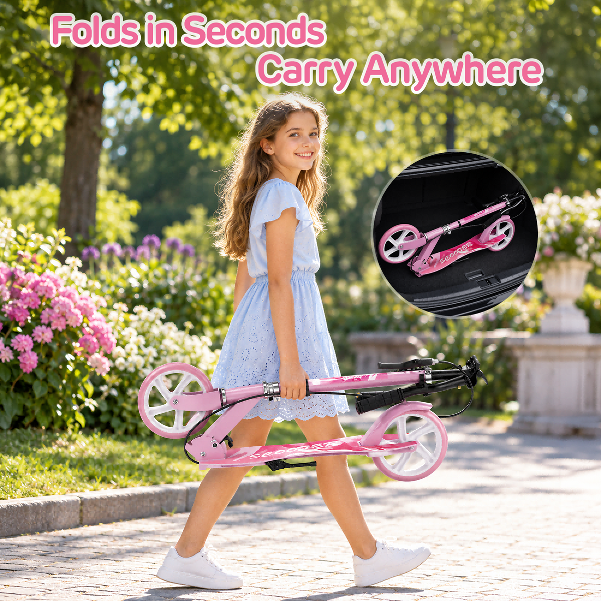 Redsmile Kick Scooter with 4 Adjustable Levels,Folding Commuter Scooter with Dual Brakes and 8 Inch Big Wheels for Teens and Adults,Pink