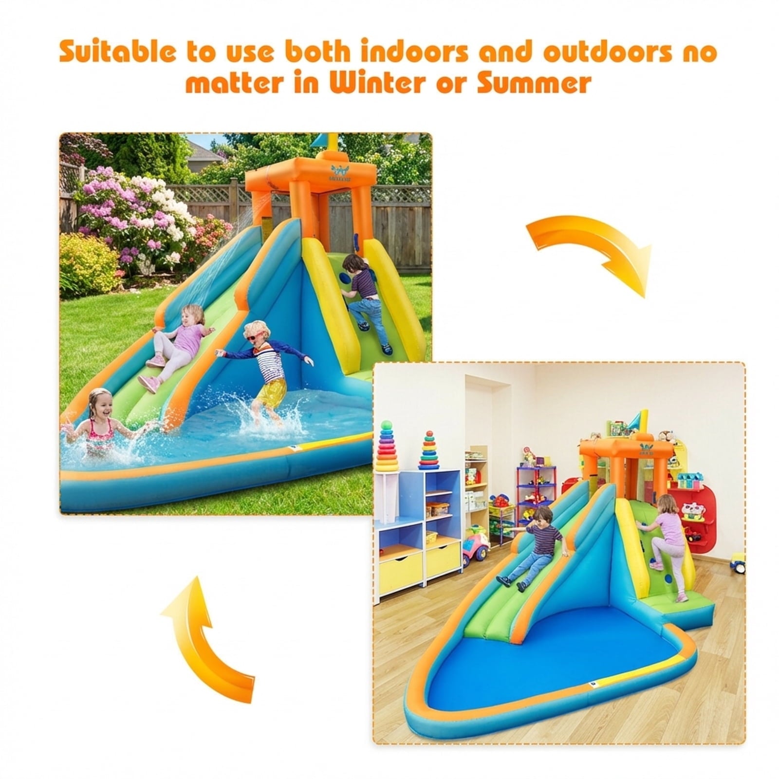 Redsmile Inflatable Water Slide Kids Bounce House with 740W Blower - Multicolor - Kids Birthday Party