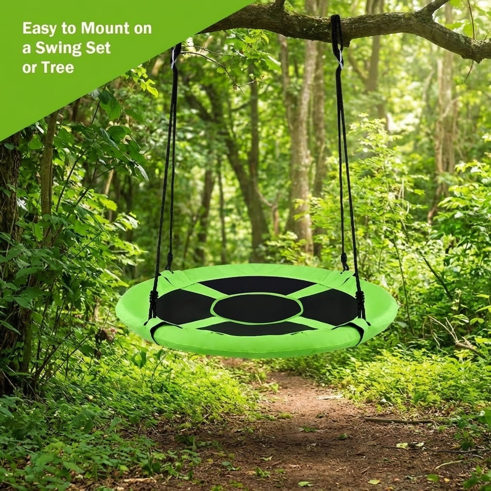 Redsmile 40 Inch Flying Saucer Tree Swing Indoor Outdoor Play Set with Adjustable Ropes 700 lbs Capacity for Kids Adults - Green