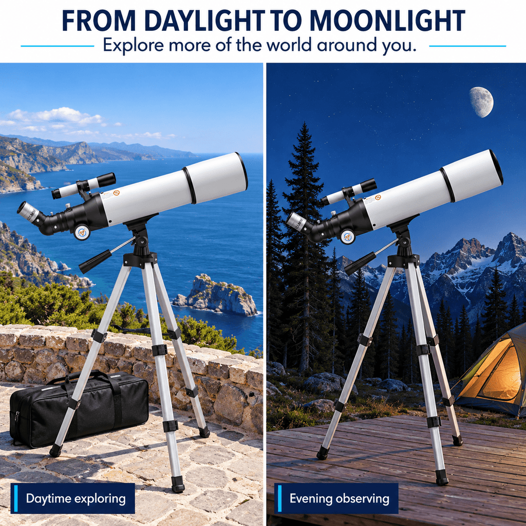 Redsmile Telescope for Adults and Kids, 80mm Aperture 500mm Refractor Telescope for Beginners, High Powered 20x to 50x Astronomy Optics, AZ Mount Tripod, Portable for Moon, Stargazing, Birding, White