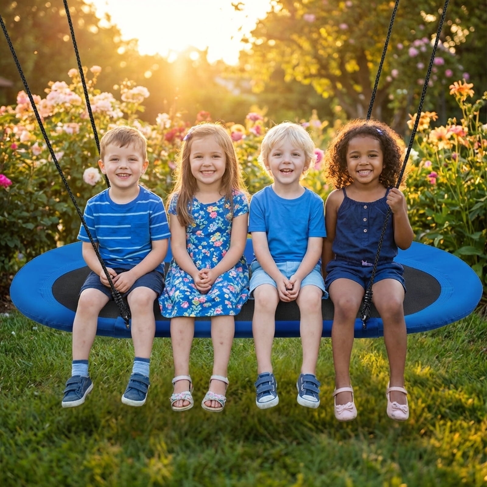 Redsmile 60 Inch Saucer Surf Outdoor Adjustable Swing Set-Blue+Black Blue - Outdoor Backyard Tree Swing for Kids and Adults