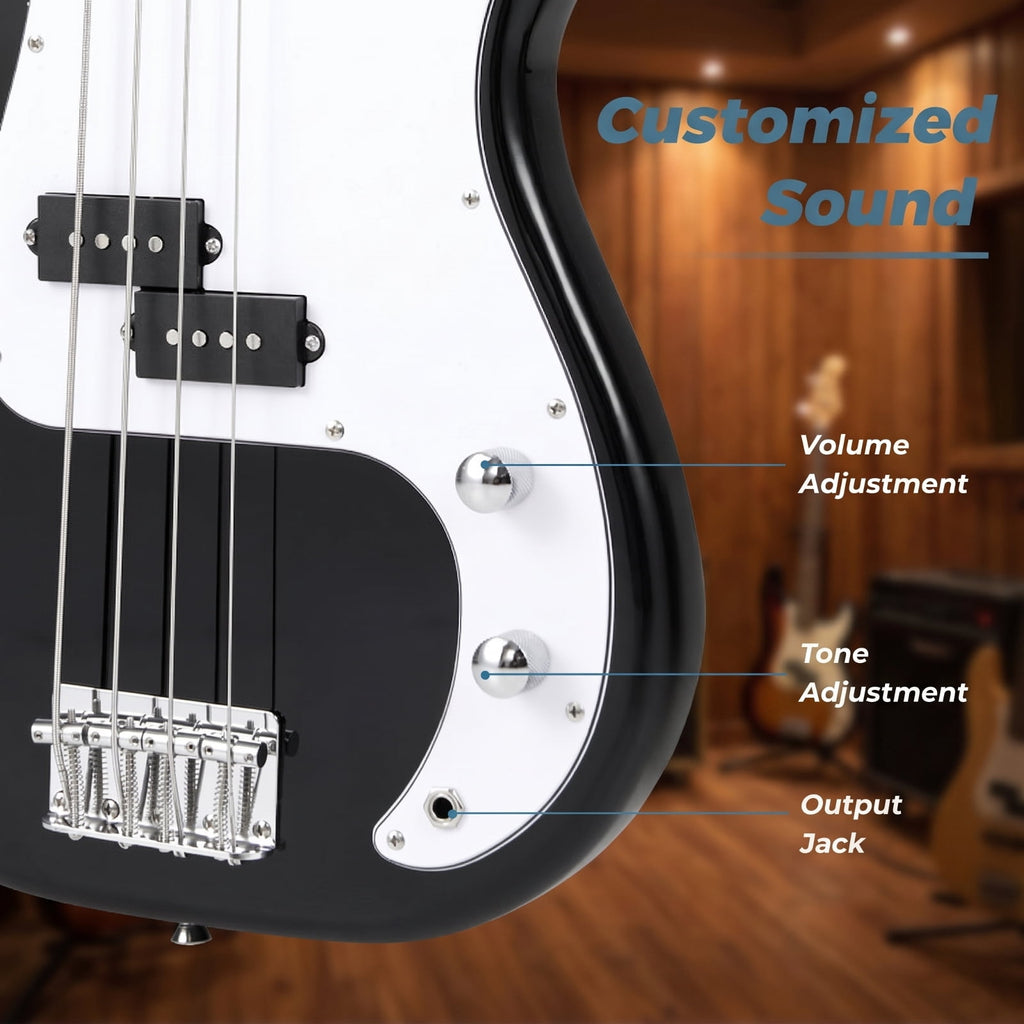 Redsmile 45.5 Inch 4 String Electric Bass Guitar with Double Pickups and Gig Bag for Beginners, Black