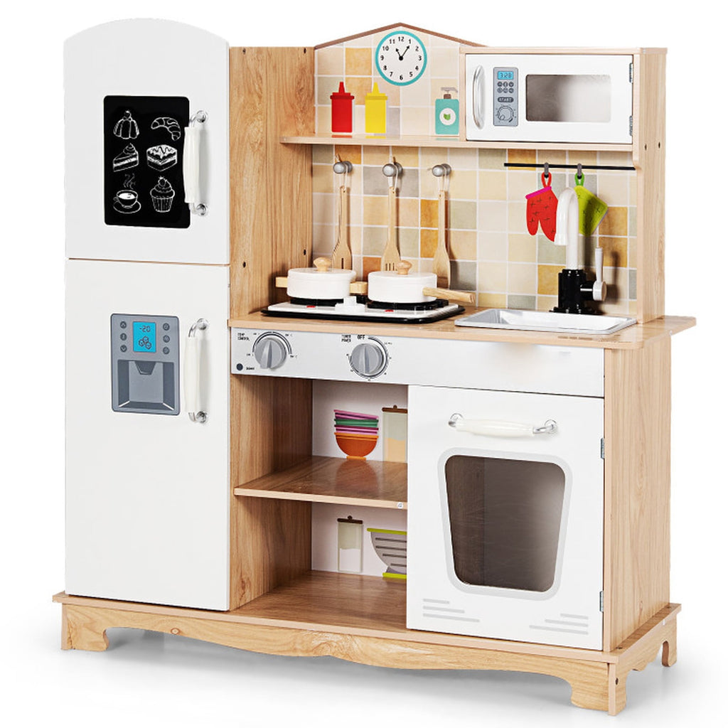 Redsmile Play Kitchen,Wooden Kids Kitchen Playset with Ice Maker,Oven,Realistic Lights and Sounds,Pretend Play Toy Kitchen,Gift for Girls Boys Ages 3-10,White