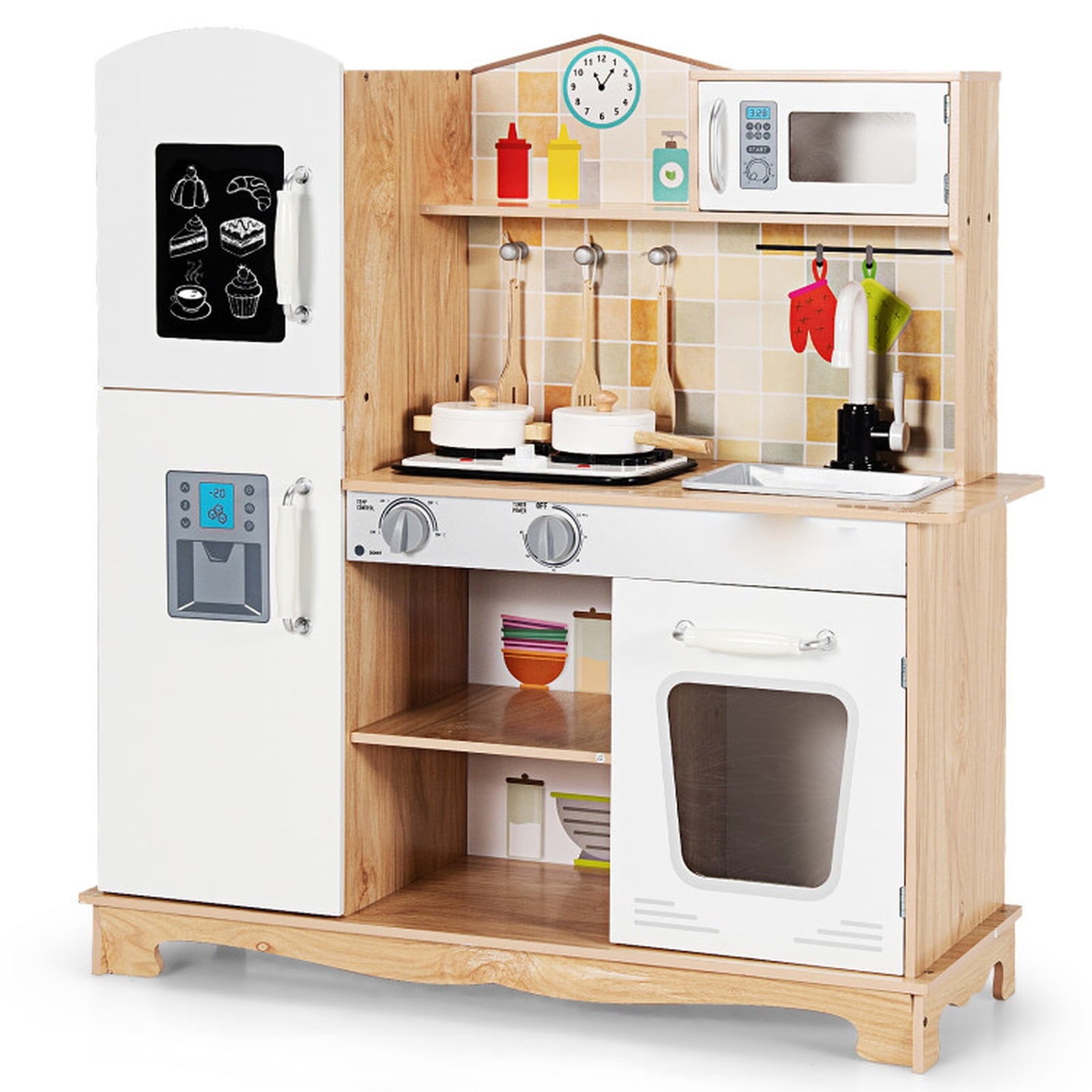Redsmile Play Kitchen,Wooden Kids Kitchen Playset with Ice Maker,Oven,Realistic Lights and Sounds,Pretend Play Toy Kitchen,Gift for Girls Boys Ages 3-10,White