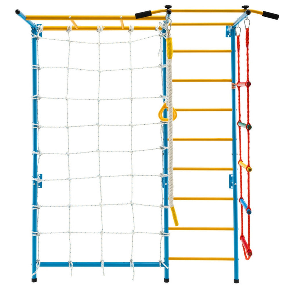 Redsmile Indoor Gym for Kids, 7-in-1 Swedish Wall Climbing Set with Pull-Up Bar and Ladder, Wall-Mounted Home Playground, Yellow