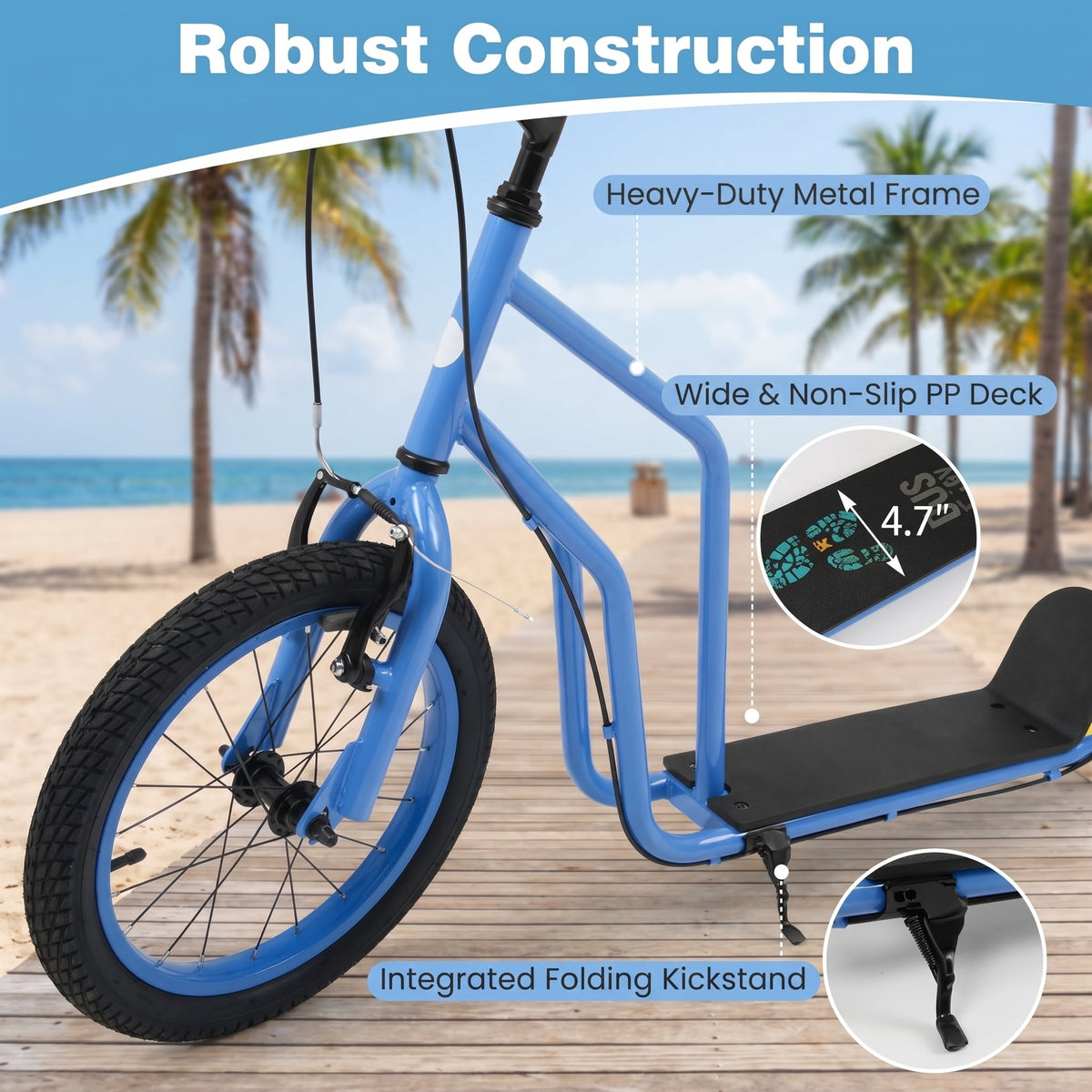 Redsmile Kids Scooter for Ages 8 and Up, Youth Scooter with 16/14 Inch Inflatable Wheels and Adjustable Handlebar, Big Wheel Scooter, Blue