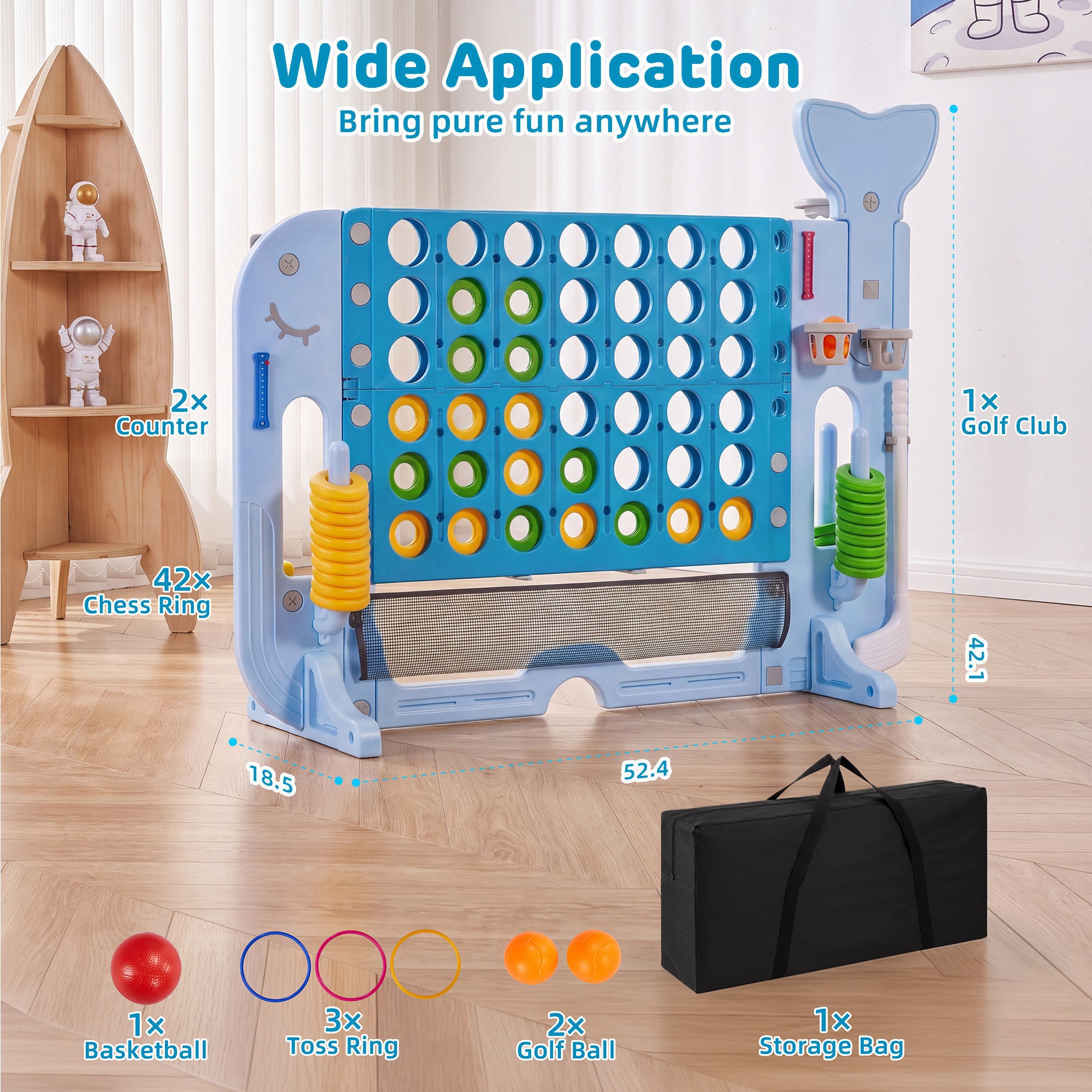 Redsmile Giant 4 in a Row Game Set, 4-in-1 Outdoor Yard Games for Kids Adults with Ring Toss, Basketball, Golf, 4-Level Adjustable Height, Family Backyard Party Games
