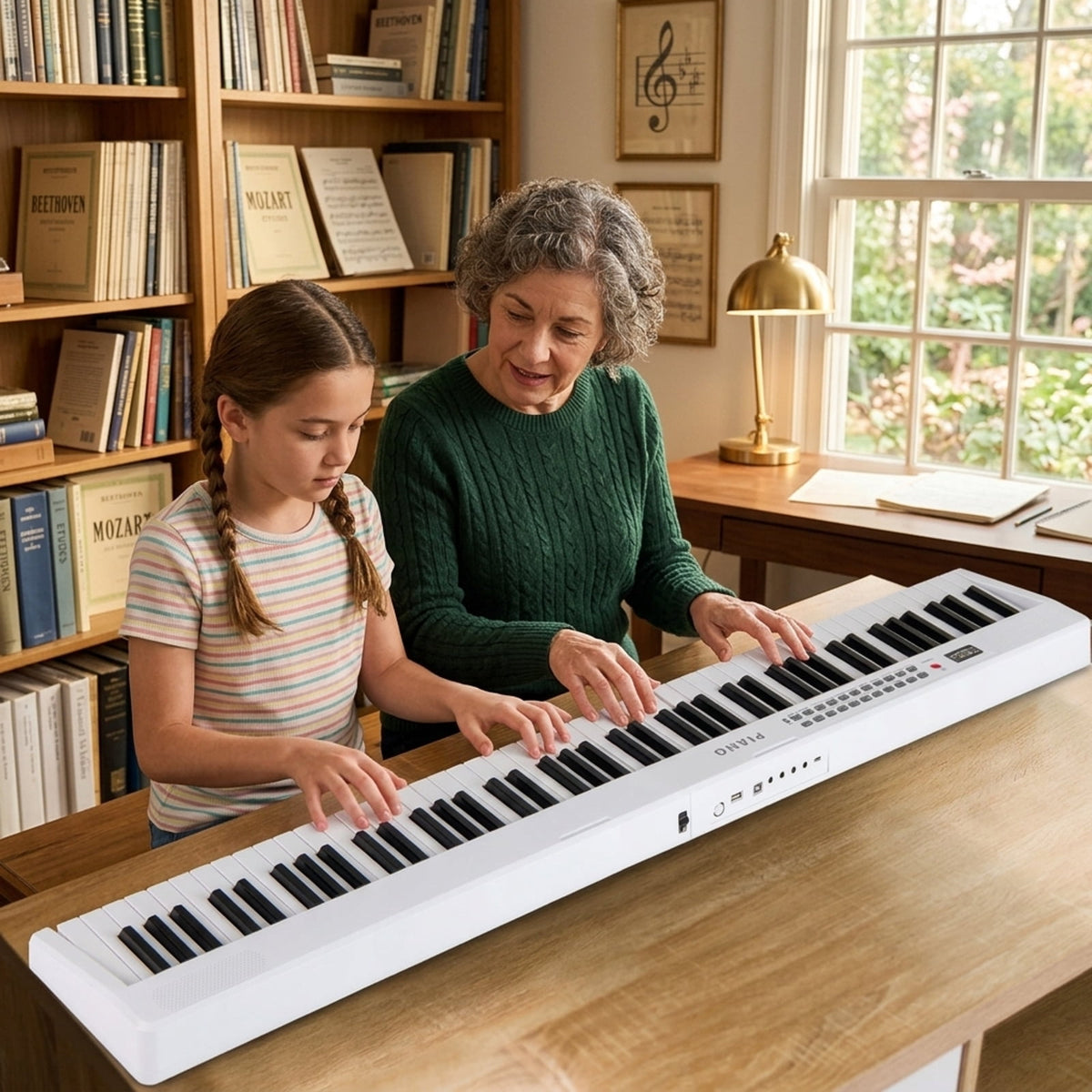 Redsmile 88-Key Foldable Electric Keyboard Piano with Wireless MIDI, Dual Speakers and Semi-Weighted Keys, Portable Digital Piano for Beginners, White