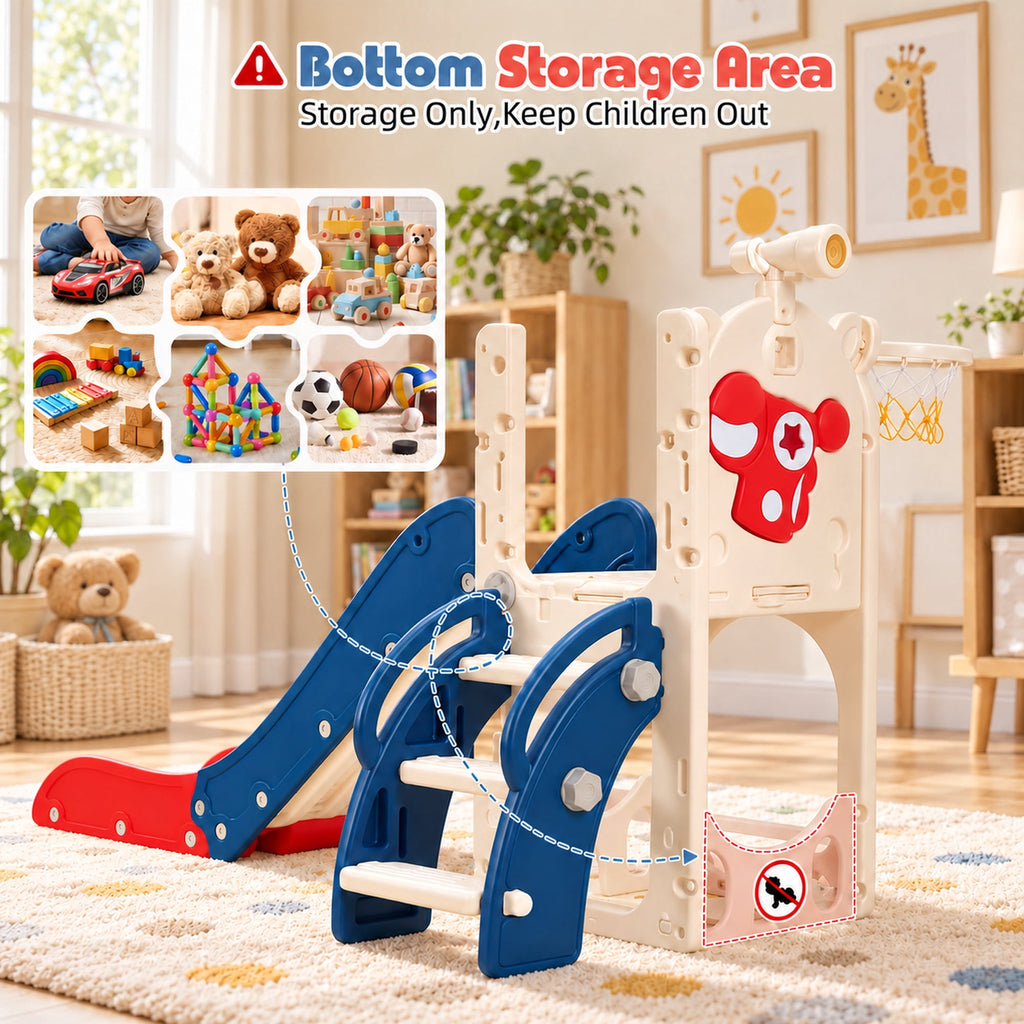 Redsmile 7-in-1 Toddler Slide and Climber Set with Basketball Hoop, Golf Set and Telescope, Foldable Indoor Outdoor Kids Slide Playset for Backyard and Playroom