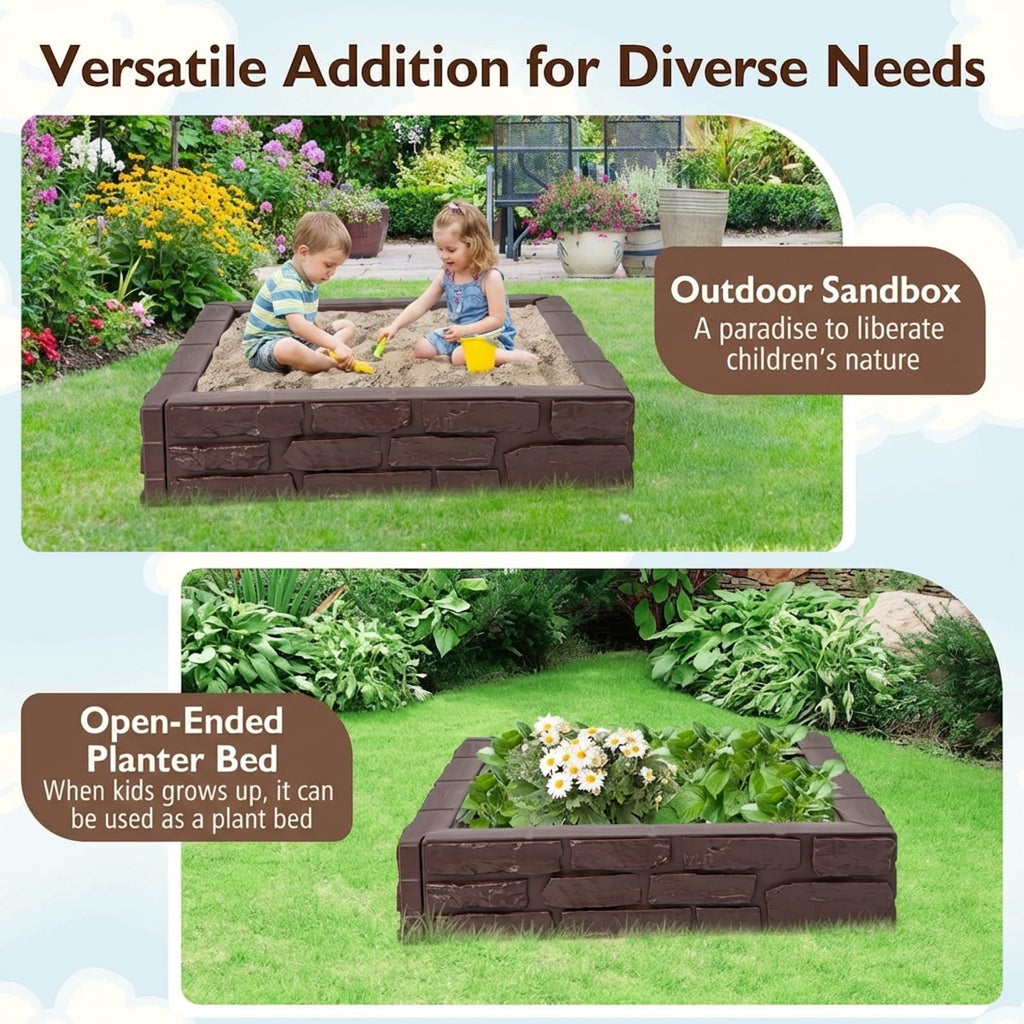 Redsmile 2-In-1 HDPE Kids Sandbox with Cover and Bottom Liner - Brown - Outdoor Play - Garden Toy - Backyard Fun