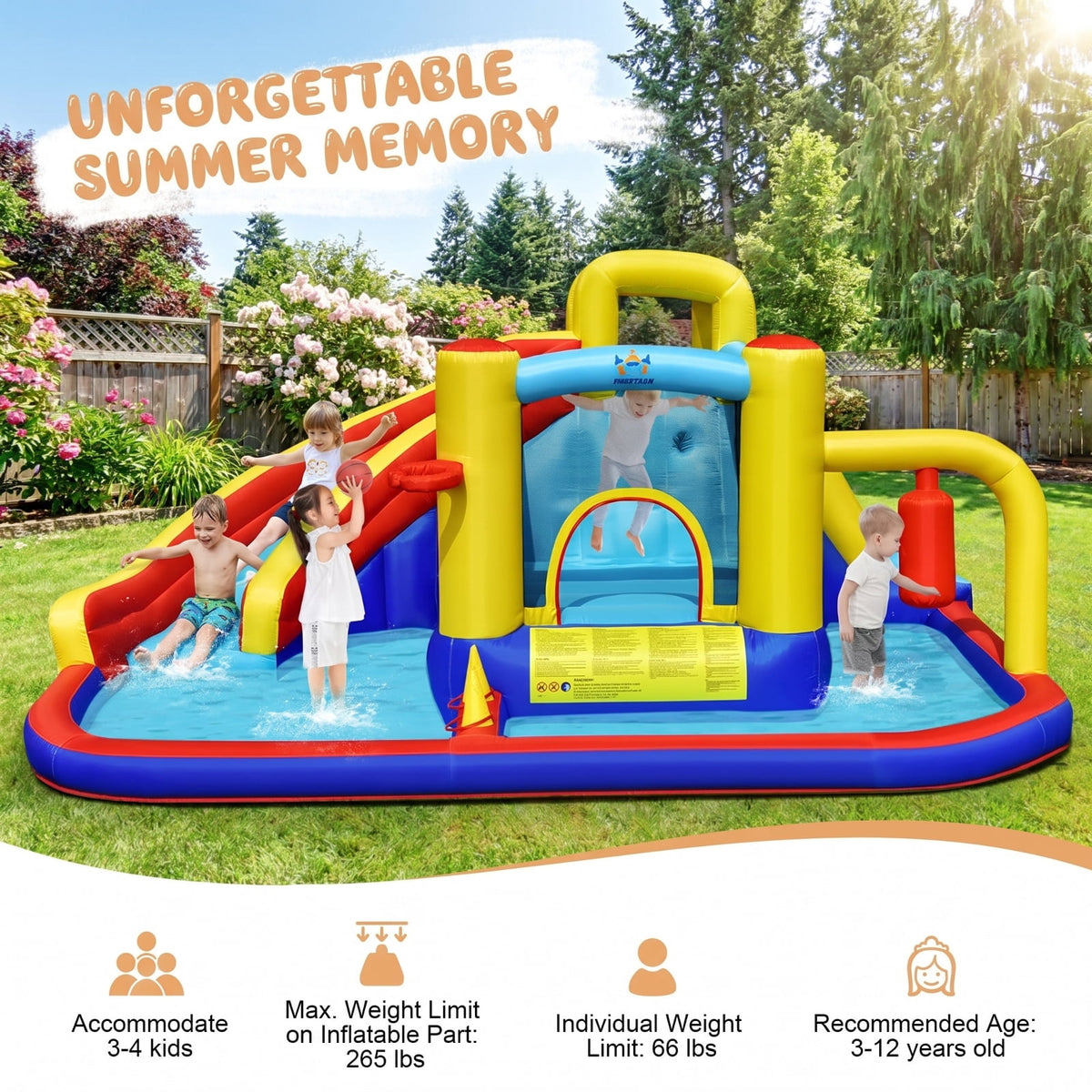 Redsmile 7-in-1 Inflatable Water Slide Bounce Castle with Splash Pool and Climbing Wall without