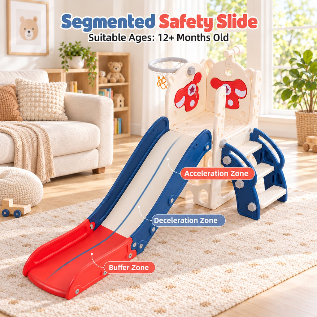 Redsmile 7-in-1 Toddler Slide and Climber Set with Basketball Hoop, Golf Set and Telescope, Foldable Indoor Outdoor Kids Slide Playset for Backyard and Playroom
