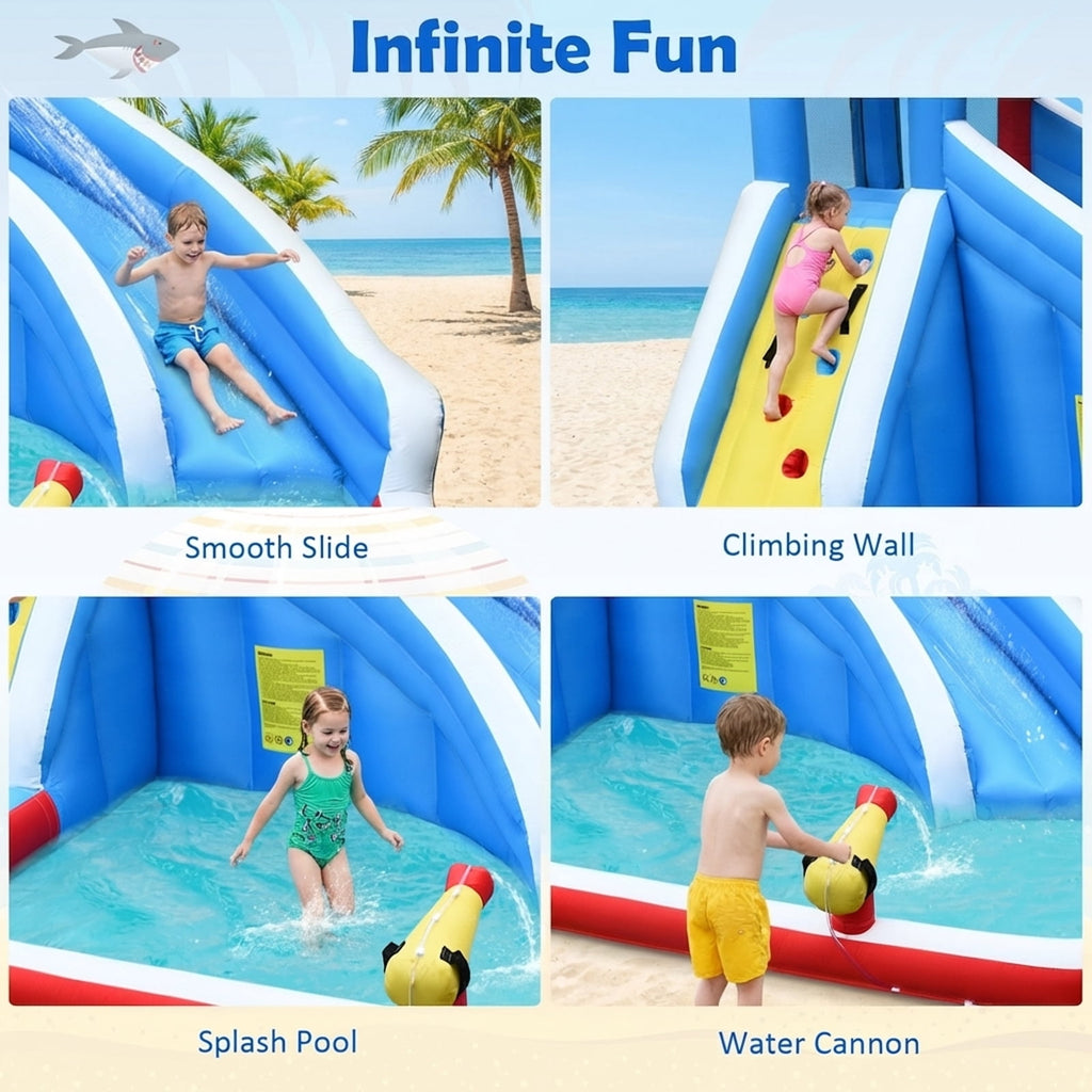 Redsmile 4-in-1 Inflatable Water Slide Park with Splash Pool Climbing Wall Water Cannon for Kids Aged 4-12 Outdoor Backyard Water Play - Multicolor
