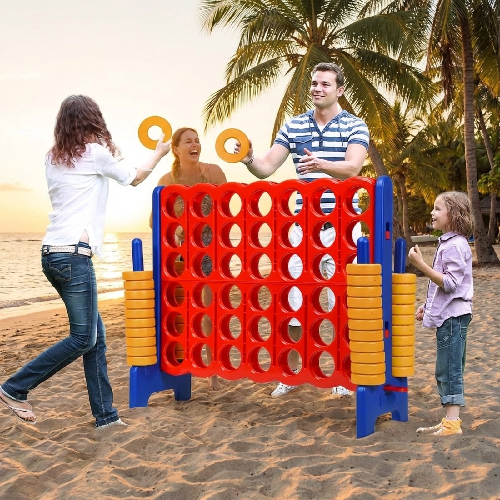 Redsmile Jumbo 4-to-Score Giant Game Set with 42 Jumbo Rings and Quick-Release Slider-Blue Blue - Outdoor Backyard Lawn Party Game for Kids Adults