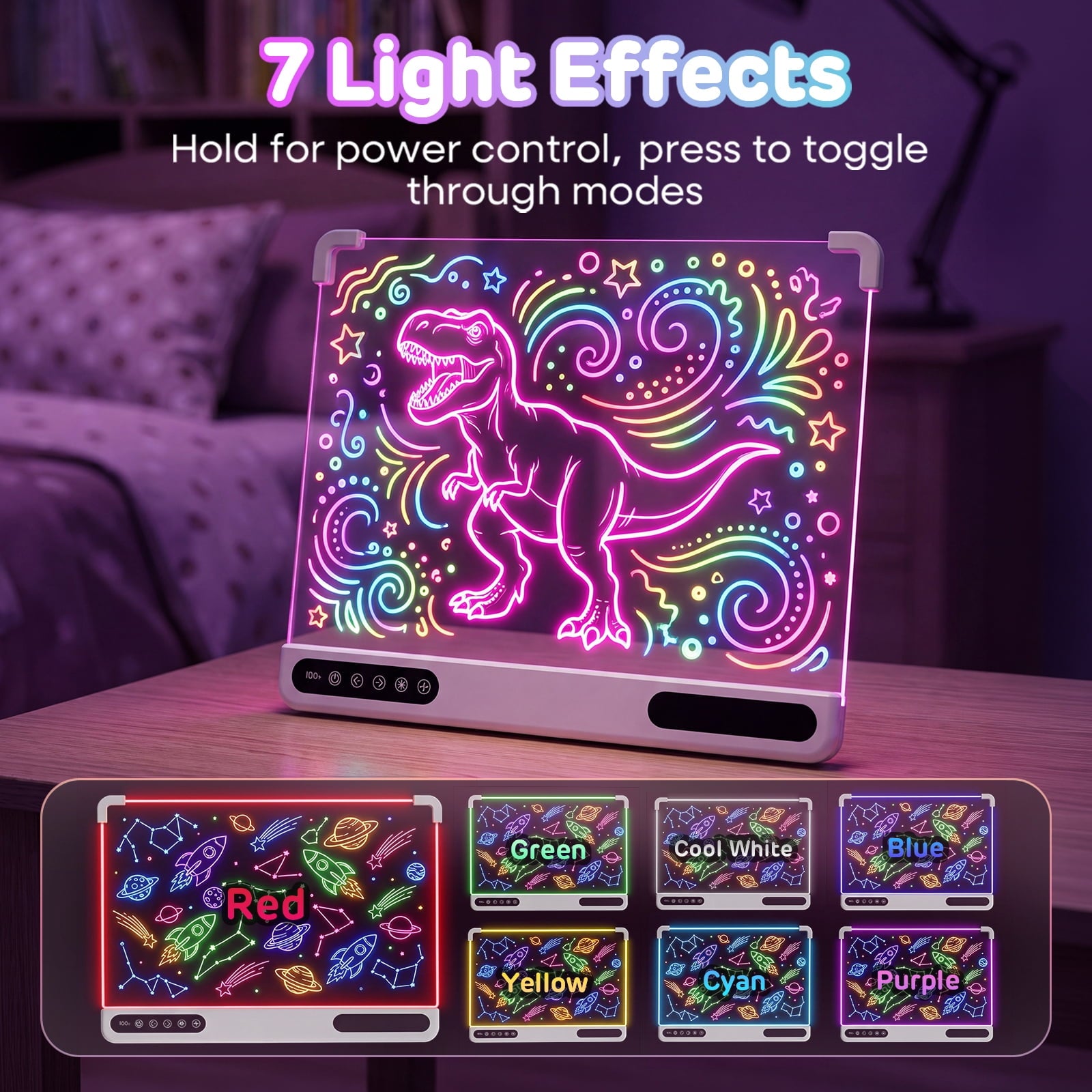 Redsmile Led Drawing Board for Kids,13.7in X 10inRechargeable Light-Up Dry Erase Board with 7 Color Light Modes,Doodle Glow Drawing Board with 7 Markers and Tracing Book,Sketching Gift Toy for Kids