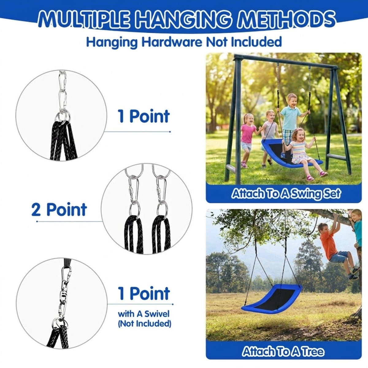 Redsmile Platform Tree Swing for Kids and Adults, 60 Inch Giant Saucer Tree Swing with Adjustable Ropes, 700 lb Outdoor Backyard Swing, Blue