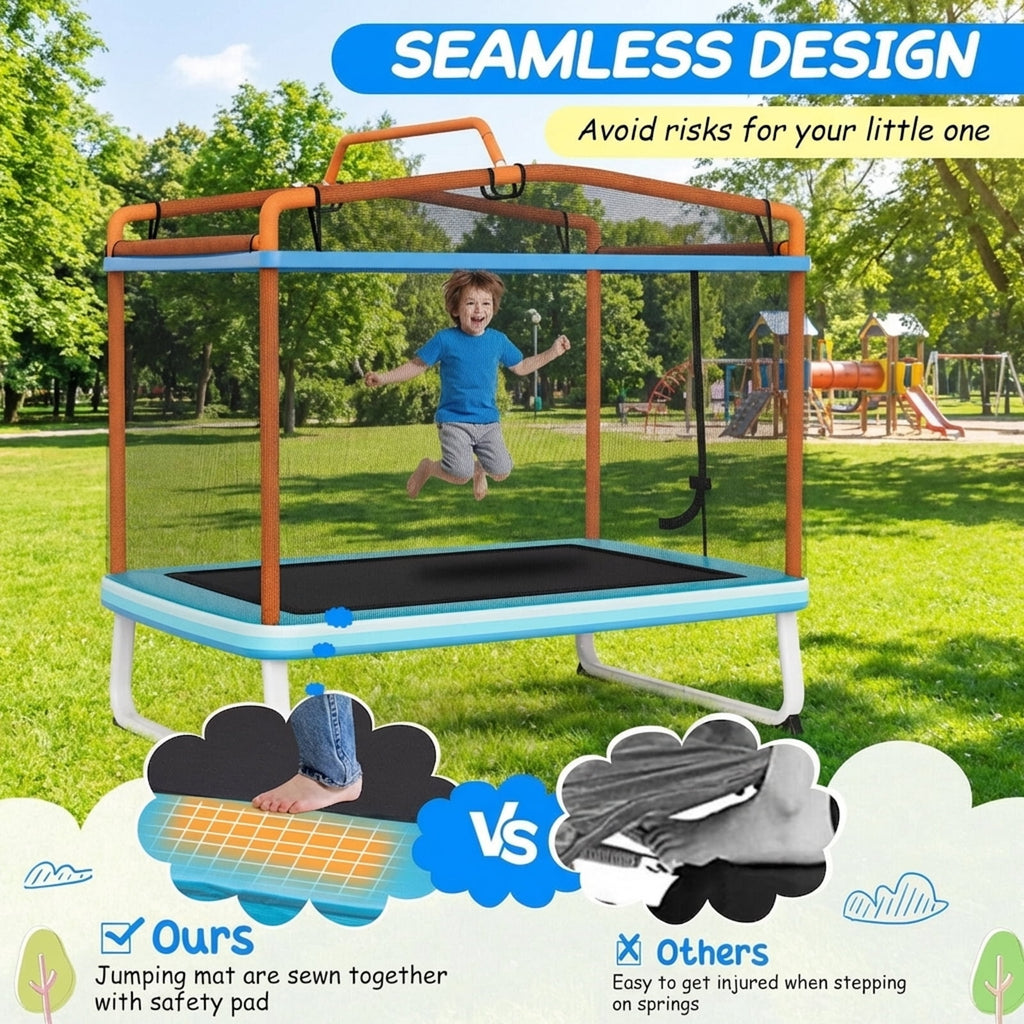 Redsmile 6 Feet Rectangle Trampoline with Swing Horizontal Bar and Safety Net-Orange - Premium PE Safety Enclosure for Kids Outdoor Play