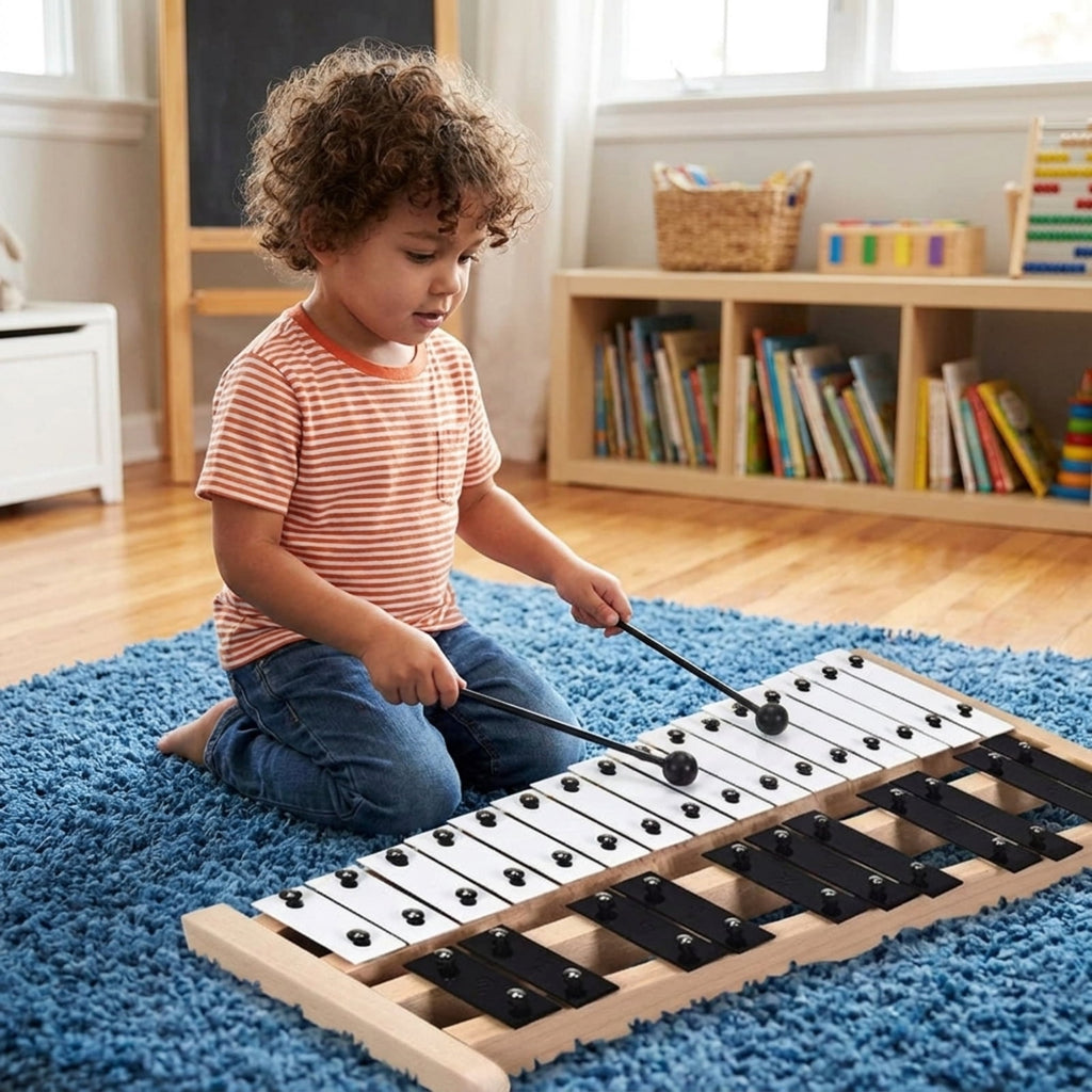 Redsmile 27 Note Glockenspiel Xylophone with 2 Rubber Mallets and Carrying Bag Wide Scale Musical Instrument for Kids and Beginners, Black and White