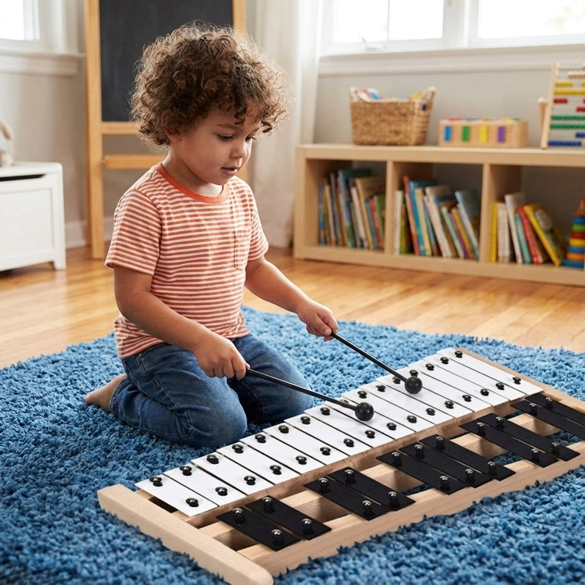 Redsmile 27 Note Glockenspiel Xylophone with 2 Rubber Mallets and Carrying Bag Wide Scale Musical Instrument for Kids and Beginners, Black and White