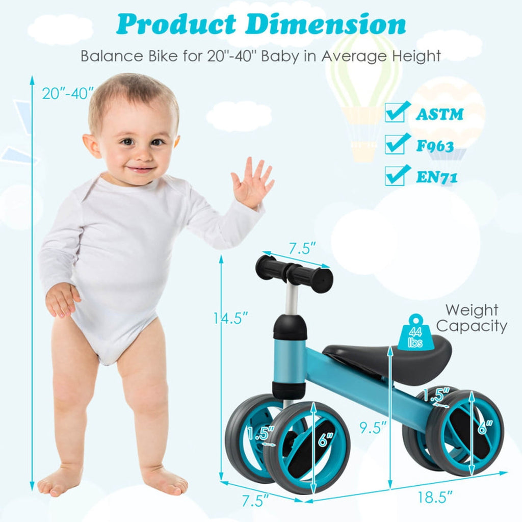 Redsmile Baby Balance Bike for 1-2 Year Olds, 4 Wheel No Pedal Toddler Training Bike, Lightweight First Balance Bike, Blue