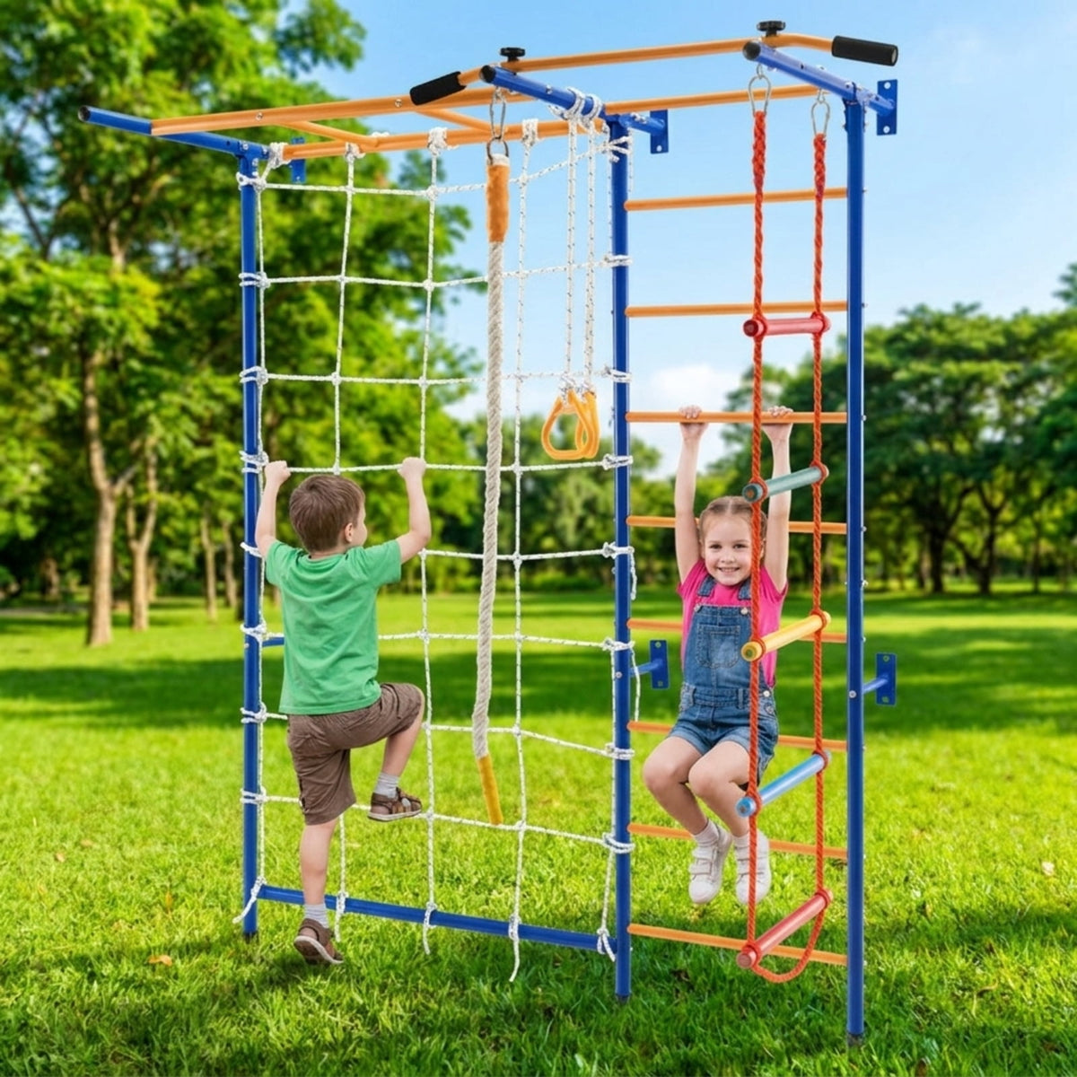 Redsmile Indoor Gym for Kids, 7-in-1 Swedish Wall Climbing Set with Pull-Up Bar and Ladder, Wall-Mounted Home Playground, Yellow