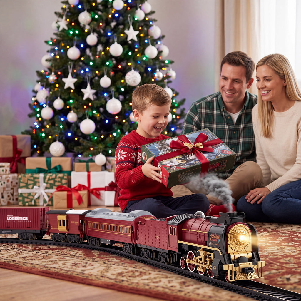 Redsmile Train Set,Remote Control Trains for Set for Kids with Smokes, Lights and Sound,Toy Train Set for Under Christmas Tree, Holiday Birthday Gift for Boys and Girls