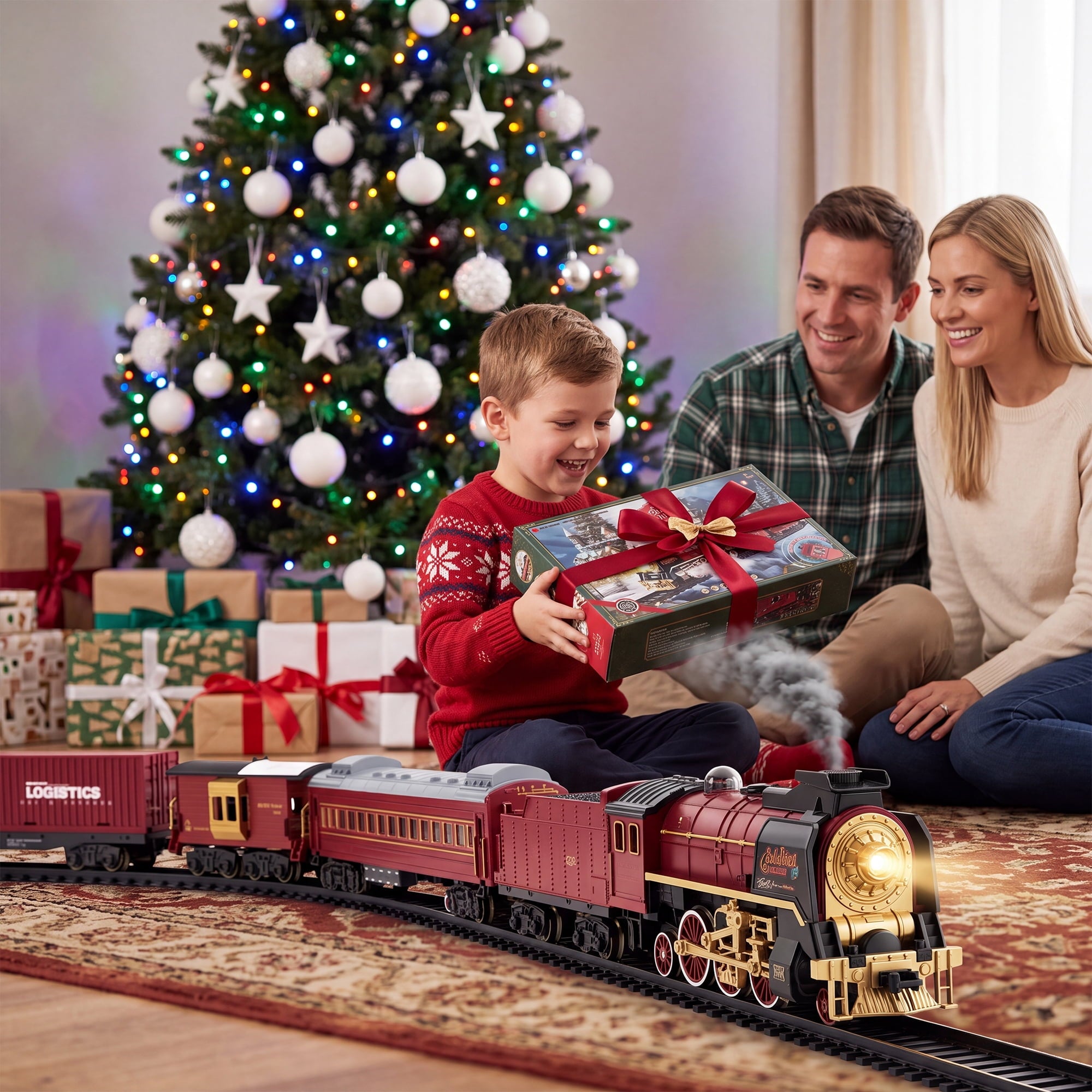 Redsmile Train Set,Remote Control Trains for Set for Kids with Smokes, Lights and Sound,Toy Train Set for Under Christmas Tree, Holiday Birthday Gift for Boys and Girls