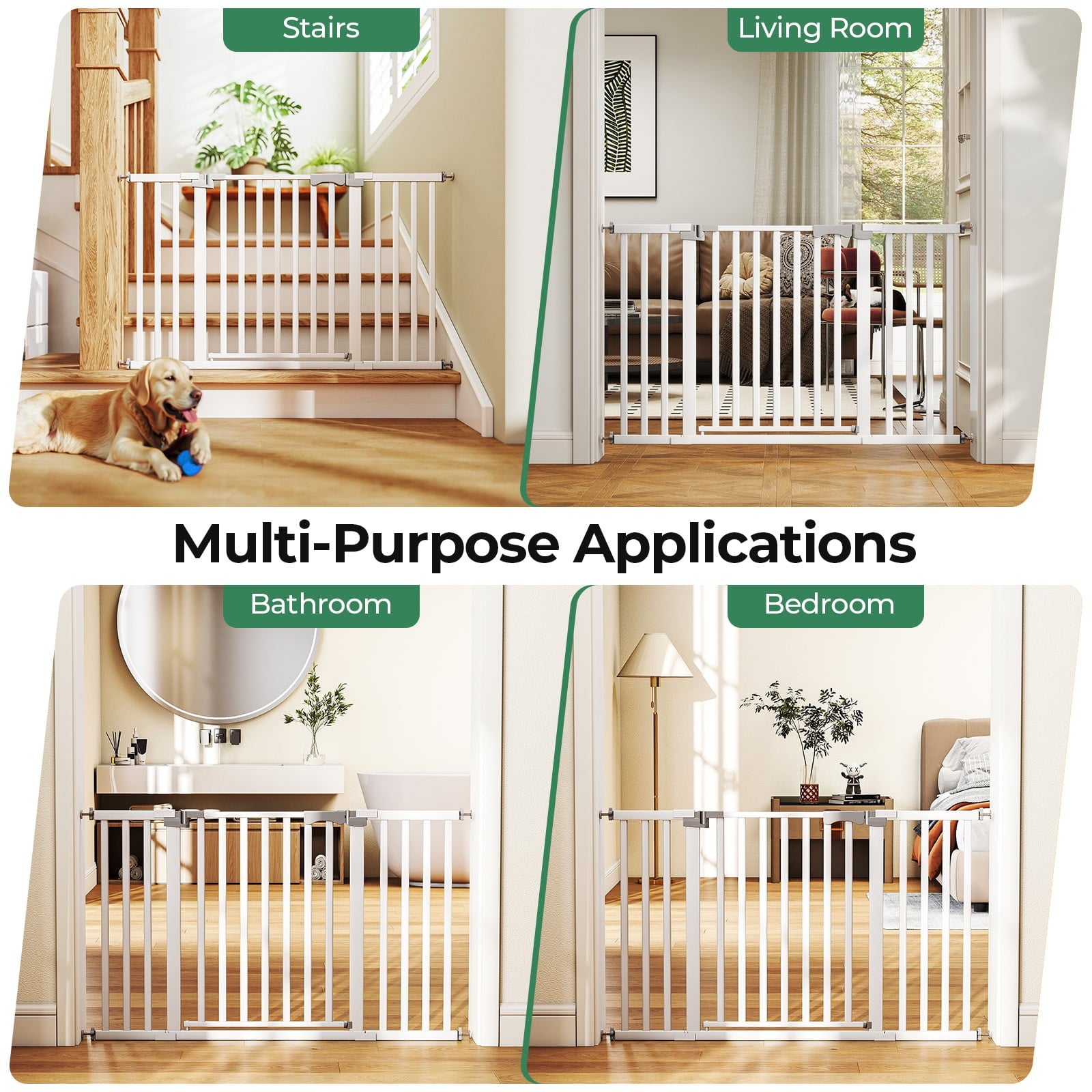 Redsmile 30in-50in Baby Gates for Doorway, Auto Close Pet Gate, Gifts for Mom, Easy Install Pressure Mounted Dog Door, White