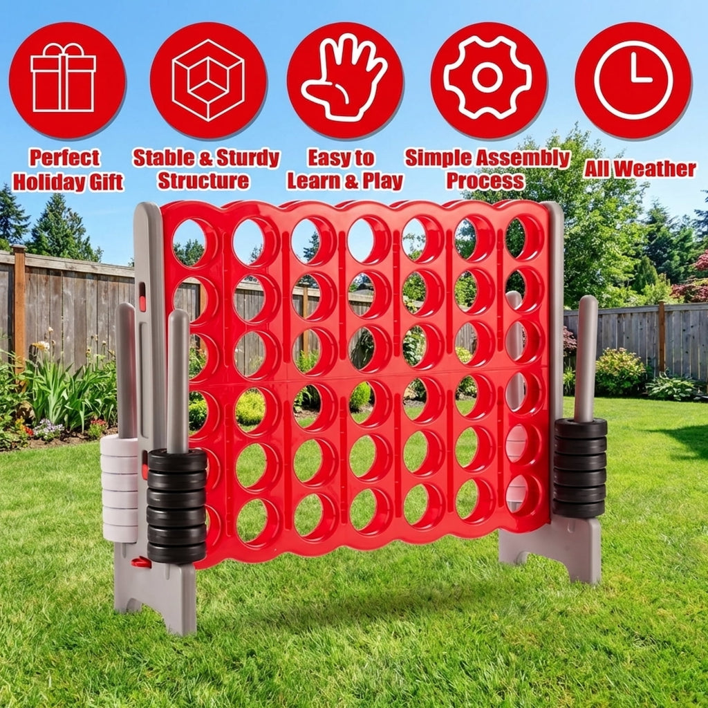 Redsmile 3.5 Feet Tall Jumbo 4 to Score Giant Game Set with 42 Jumbo Rings-Red Multicolor - Outdoor Backyard Lawn Party Game for Kids Adults