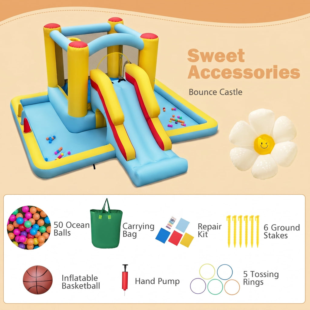 Redsmile Inflatable Bounce House 7-in-1 Bouncy Castle with Slide and Tunnel without Blower