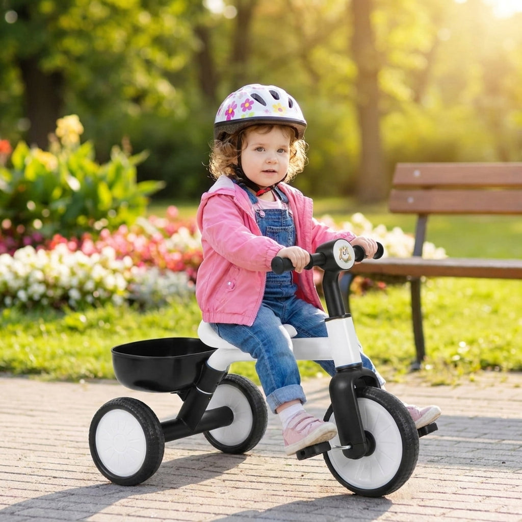 Redsmile Toddler Tricycle for 2-4 Year Olds, Convertible Trike with 86 Degree Limited Steering and Storage Basket, Kids First Trike, White