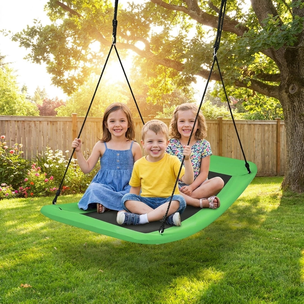 Redsmile Platform Tree Swing for Kids and Adults, 60 Inch Giant Saucer Tree Swing with Adjustable Ropes, 700 lb Outdoor Backyard Swing, Green