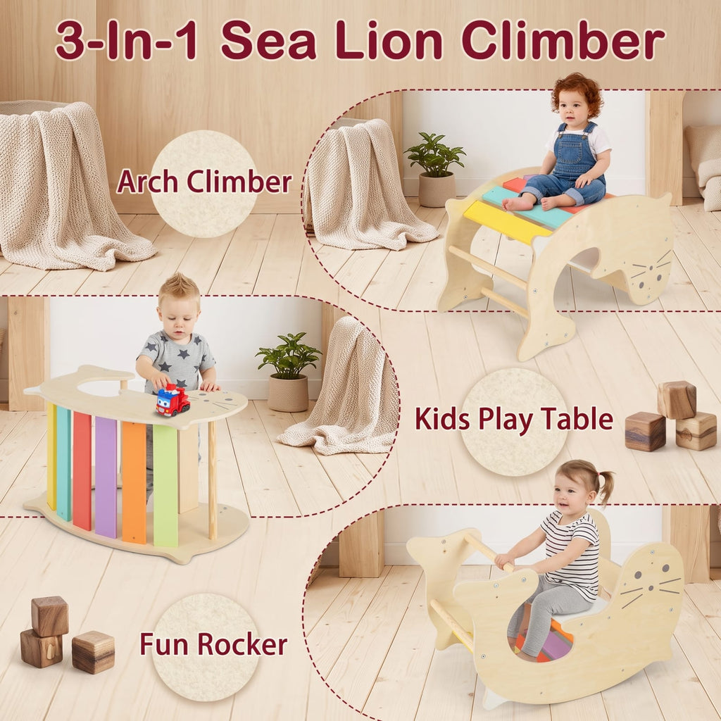 Redsmile 7-in-1 Indoor Climbing Toys for Toddlers with Reversible Ramp for Kids 3-14 Years Old, Multicolor