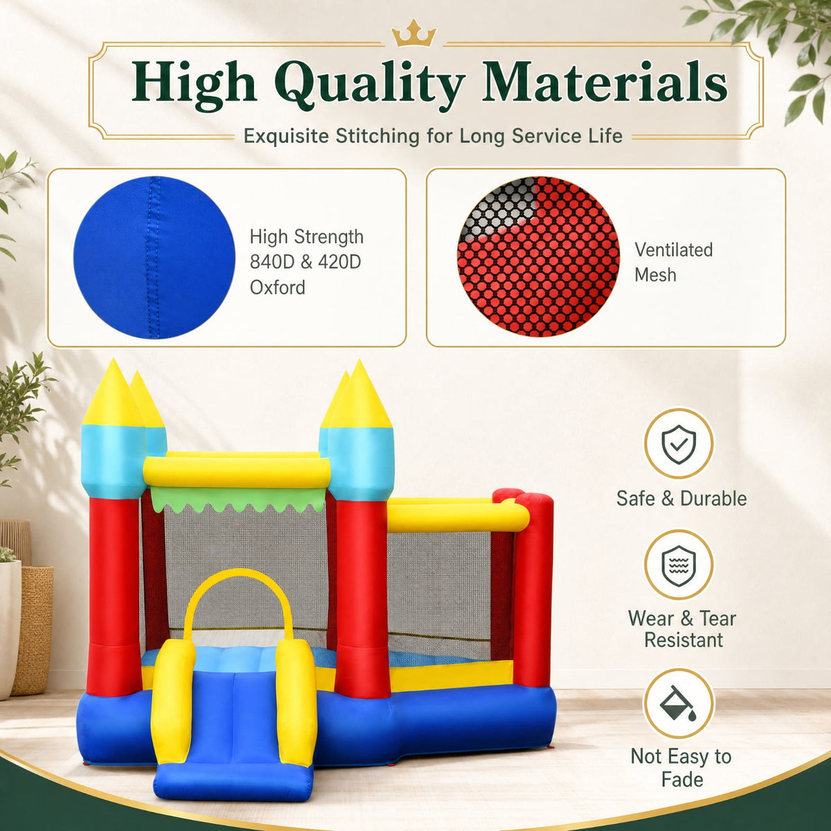 Redsmile Inflatable Bounce House with Slide, Kids Jumping Castle with 100 Ocean Balls and Basketball Hoop for Ages 3-10, Bounce House for Kids Boys Girls, ASTM Certified (Without Blower)