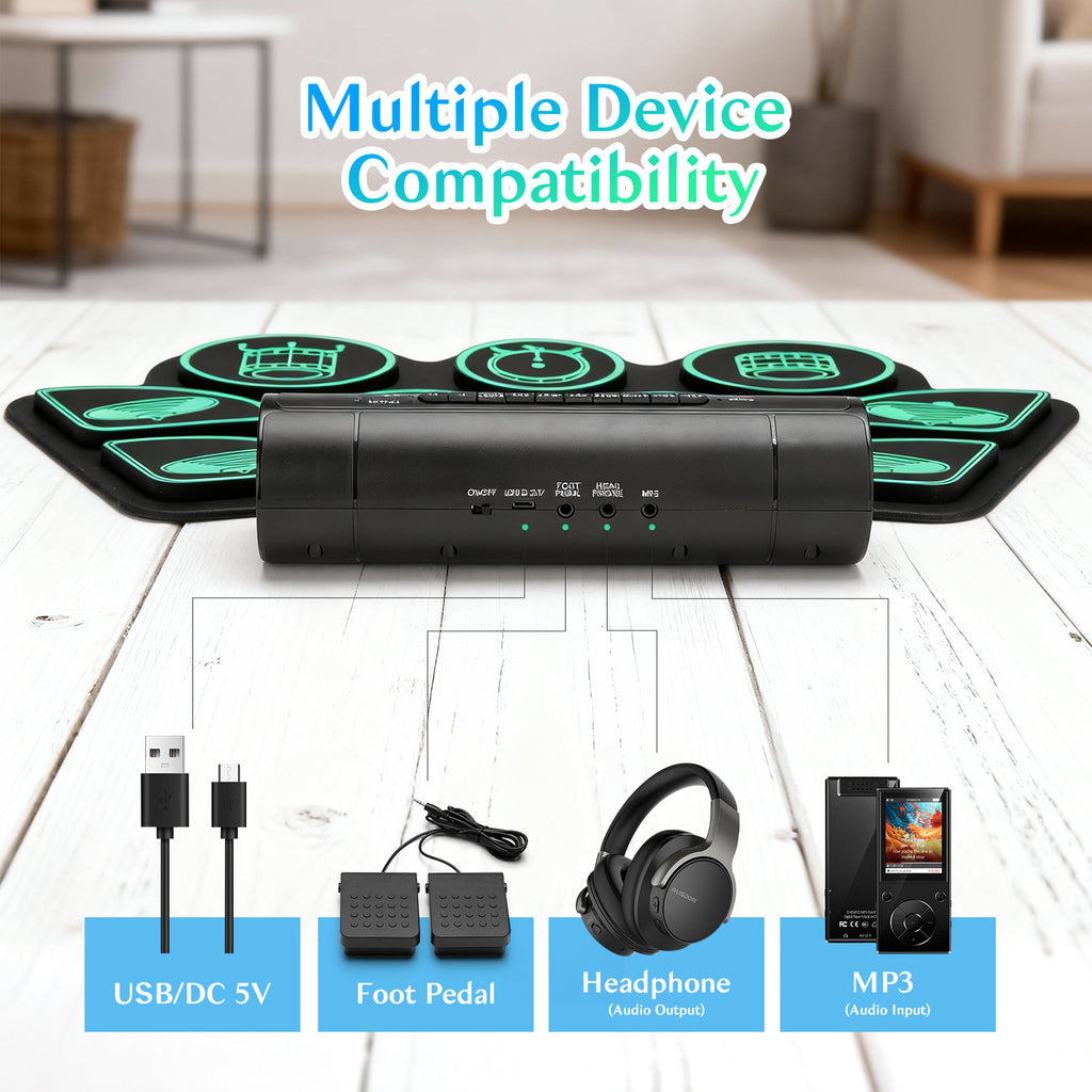 Redsmile Electronic Drum Set Kit with 9 Pads and Dual Speakers for Kids and Adults,Portable Practice Kit for Beginners